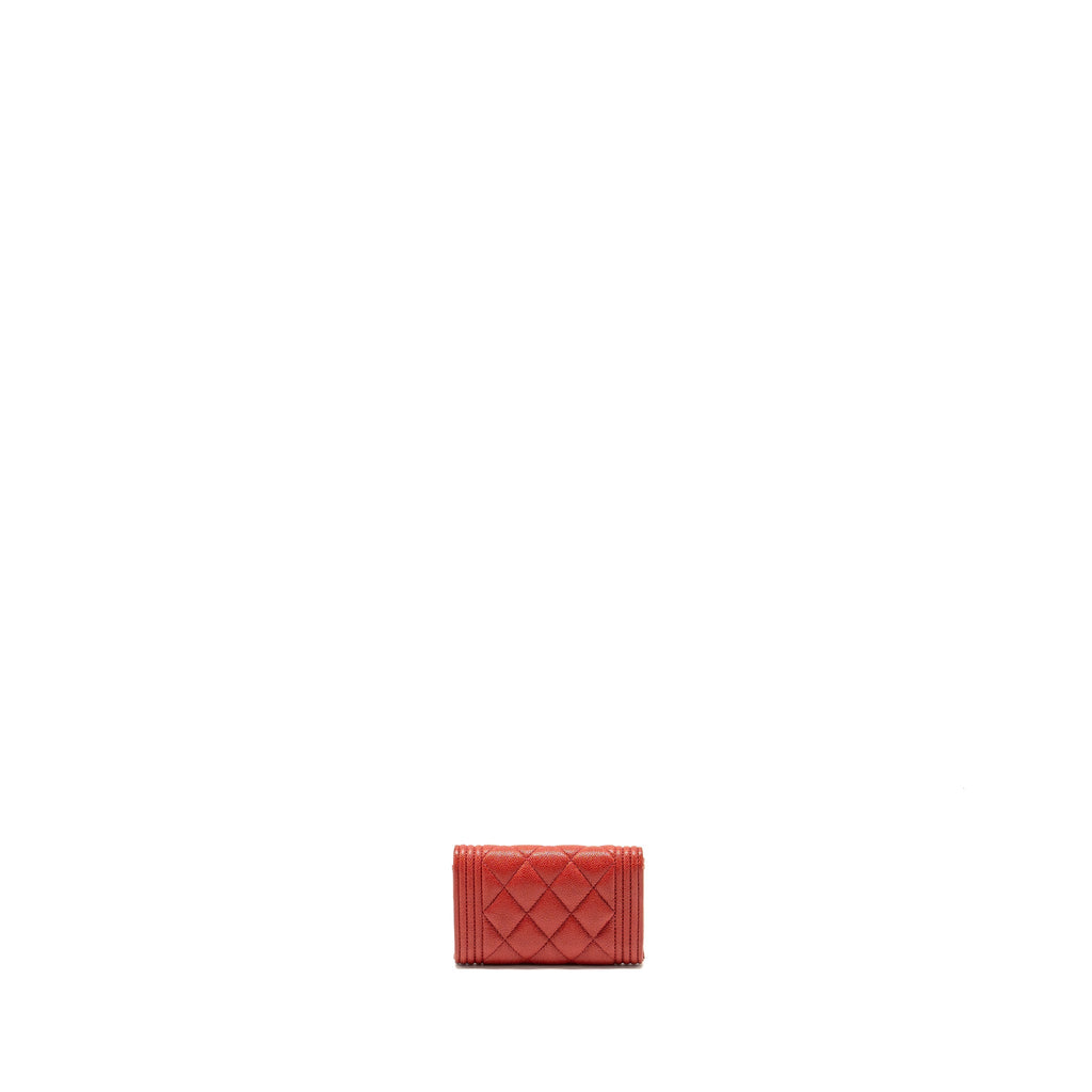 CHANEL BOY FLAP CARD HOLDER CAVIAR RED SHW