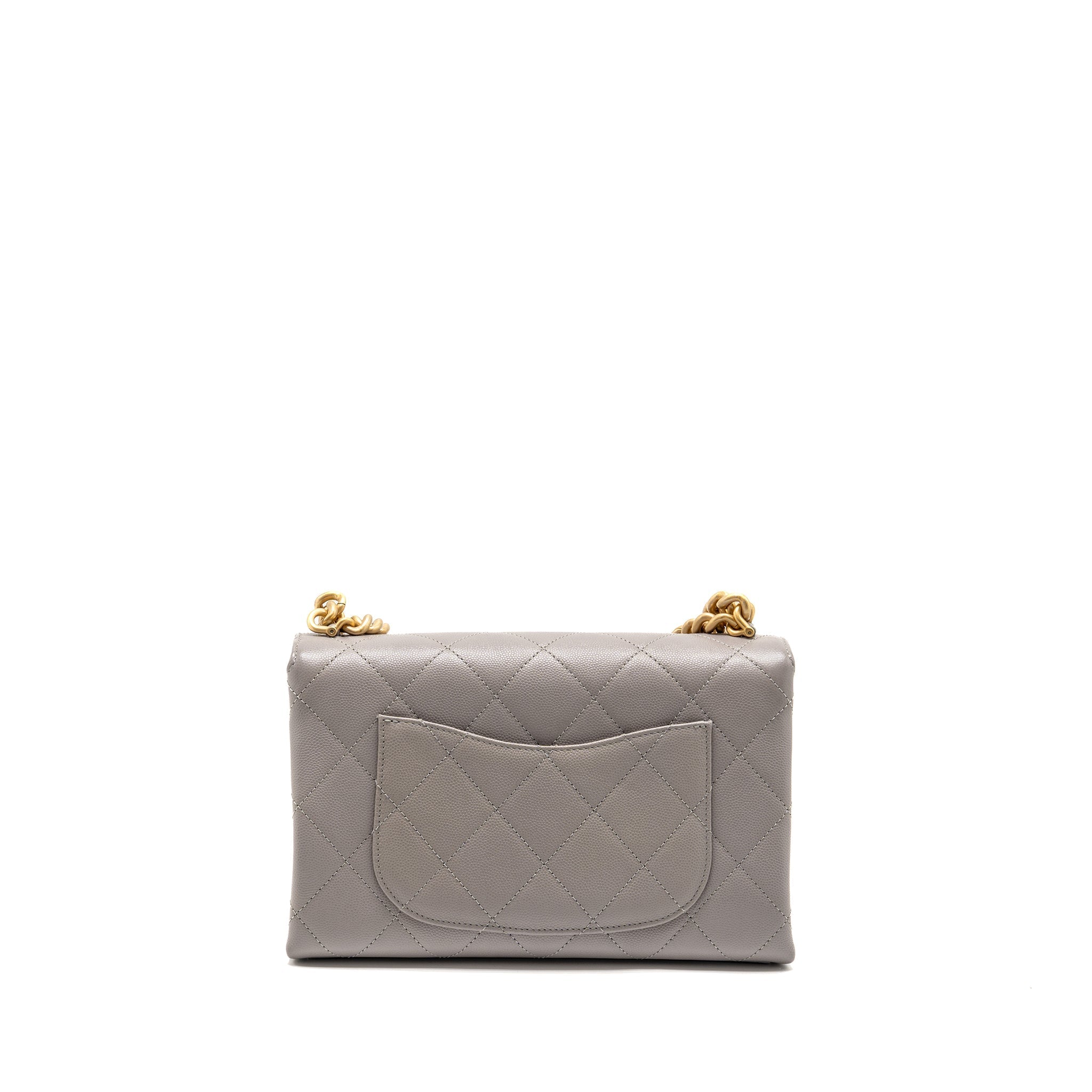 CHANEL QUILTED FLAP BAG WITH CHAIN HANDLE CAVIAR GREY GHW (MICROCHIP)