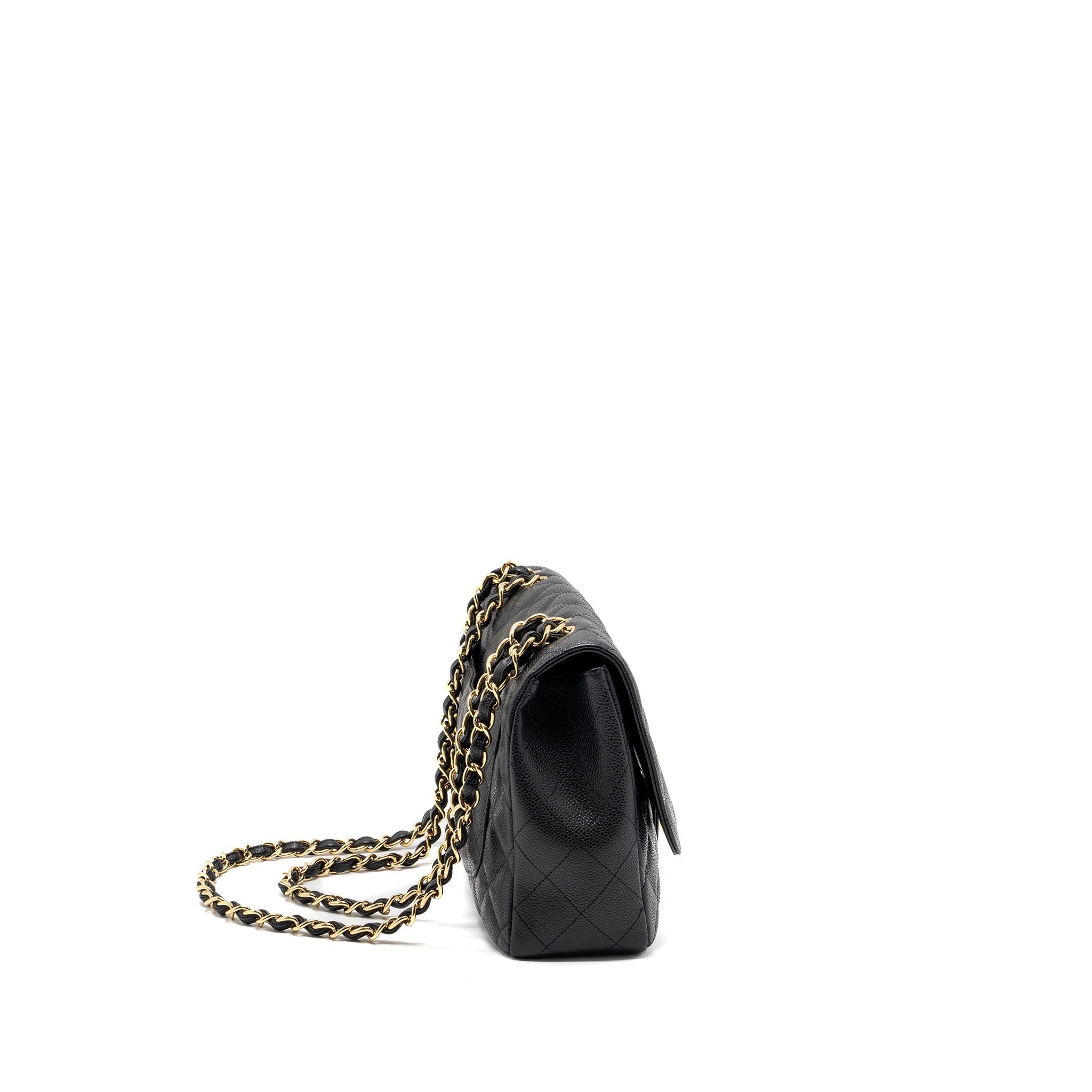 CHANEL CLASSIC JUMBO SINGLE FLAP BAG CAVIAR BLACK GHW