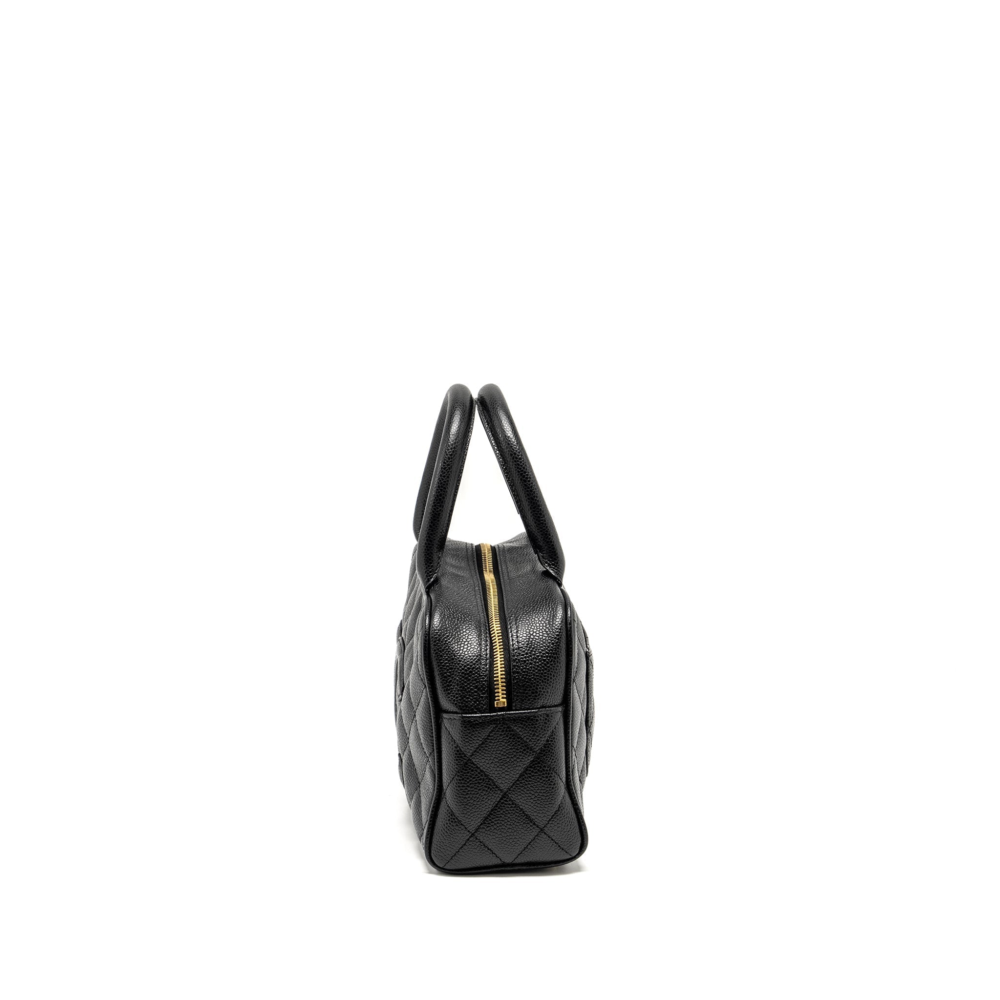 CHANEL VINTAGE QUILTED CC LOGO BOWLING BAG CAVIAR BLACK GHW