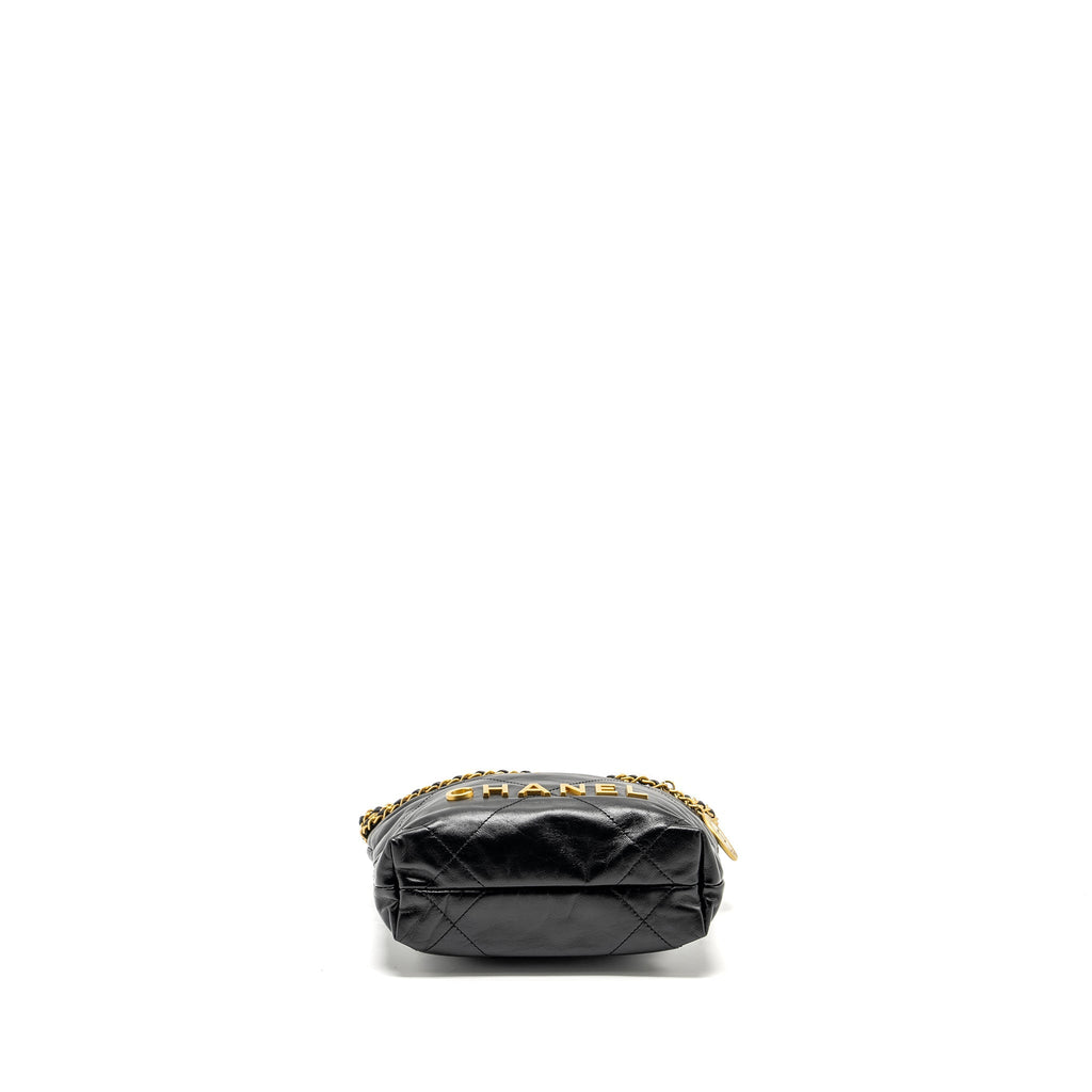 CHANEL MINI 22 BAG SHINY CALFSKIN BLACK GHW (MICROCHIP)