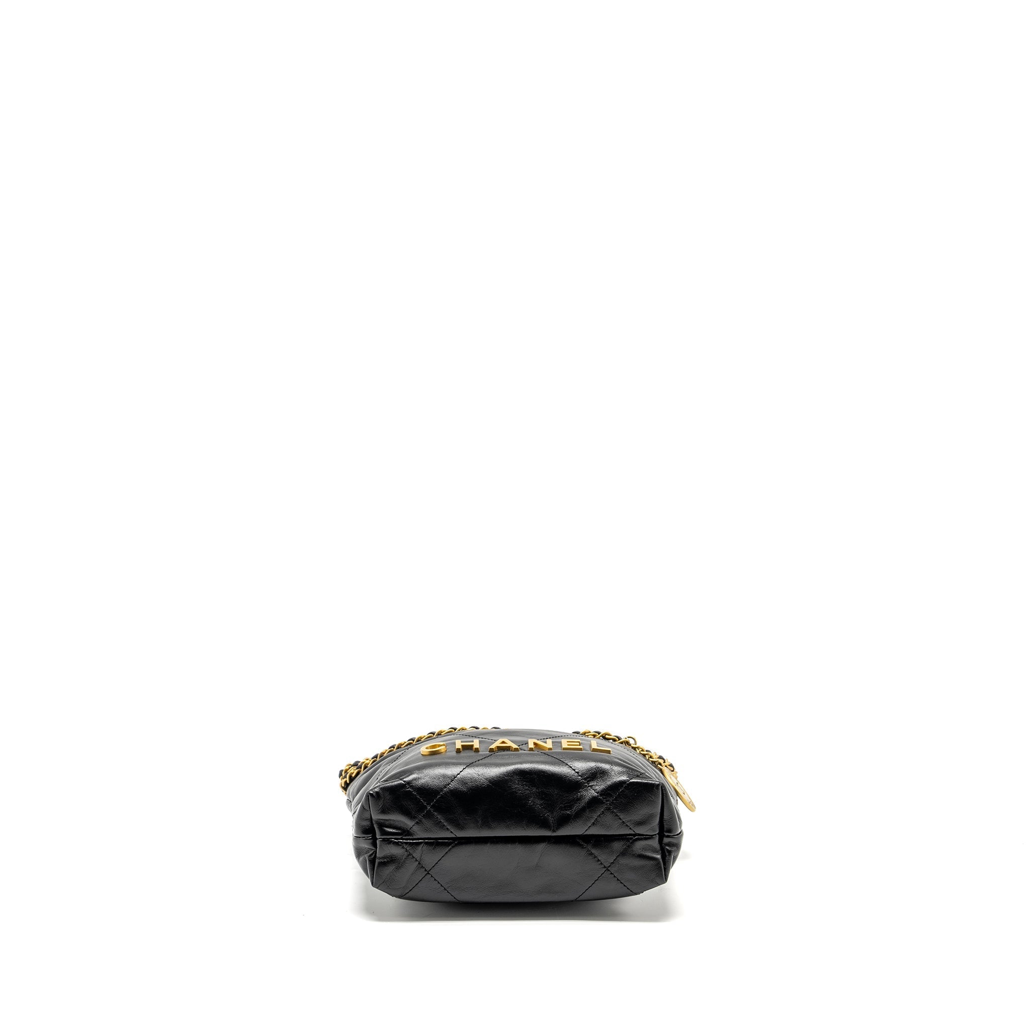 CHANEL MINI 22 BAG SHINY CALFSKIN BLACK GHW (MICROCHIP)