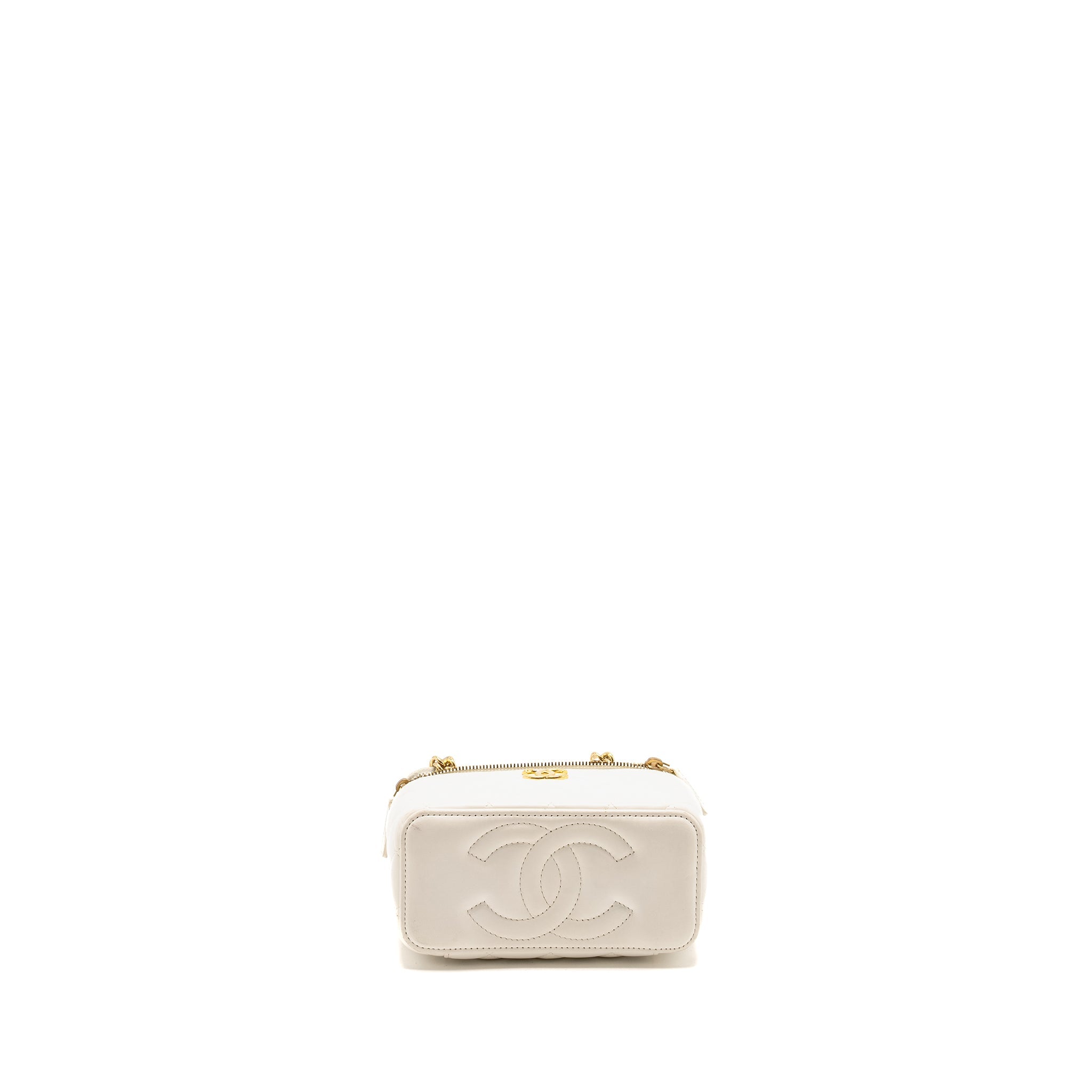 CHANEL LETTER/ CC LOGO CHAIN LONG VANITY CASE LAMBSKIN WHITE GHW (MICROCHIP)