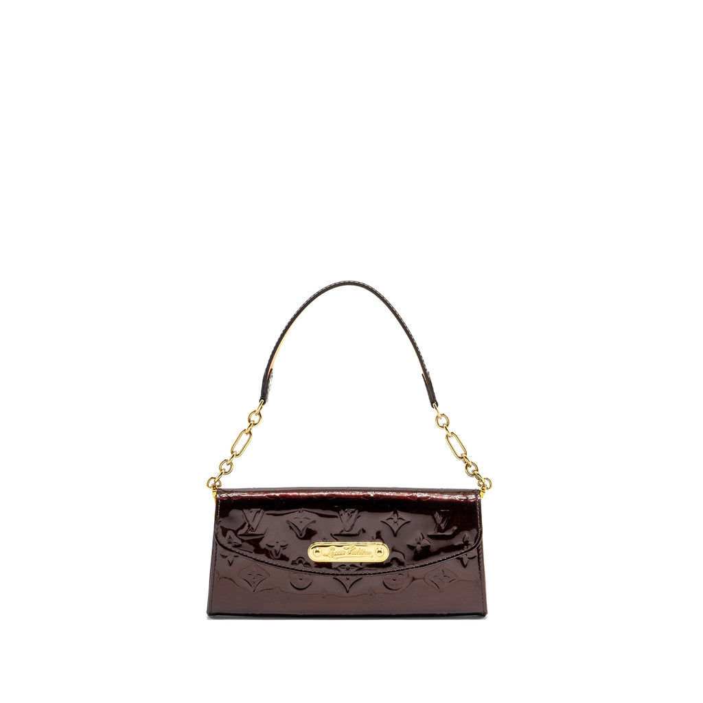 LOUIS VUITTON SUNSET BOULEVARD CLUTCH MONOGRAM VERNIS AMARANTE GHW