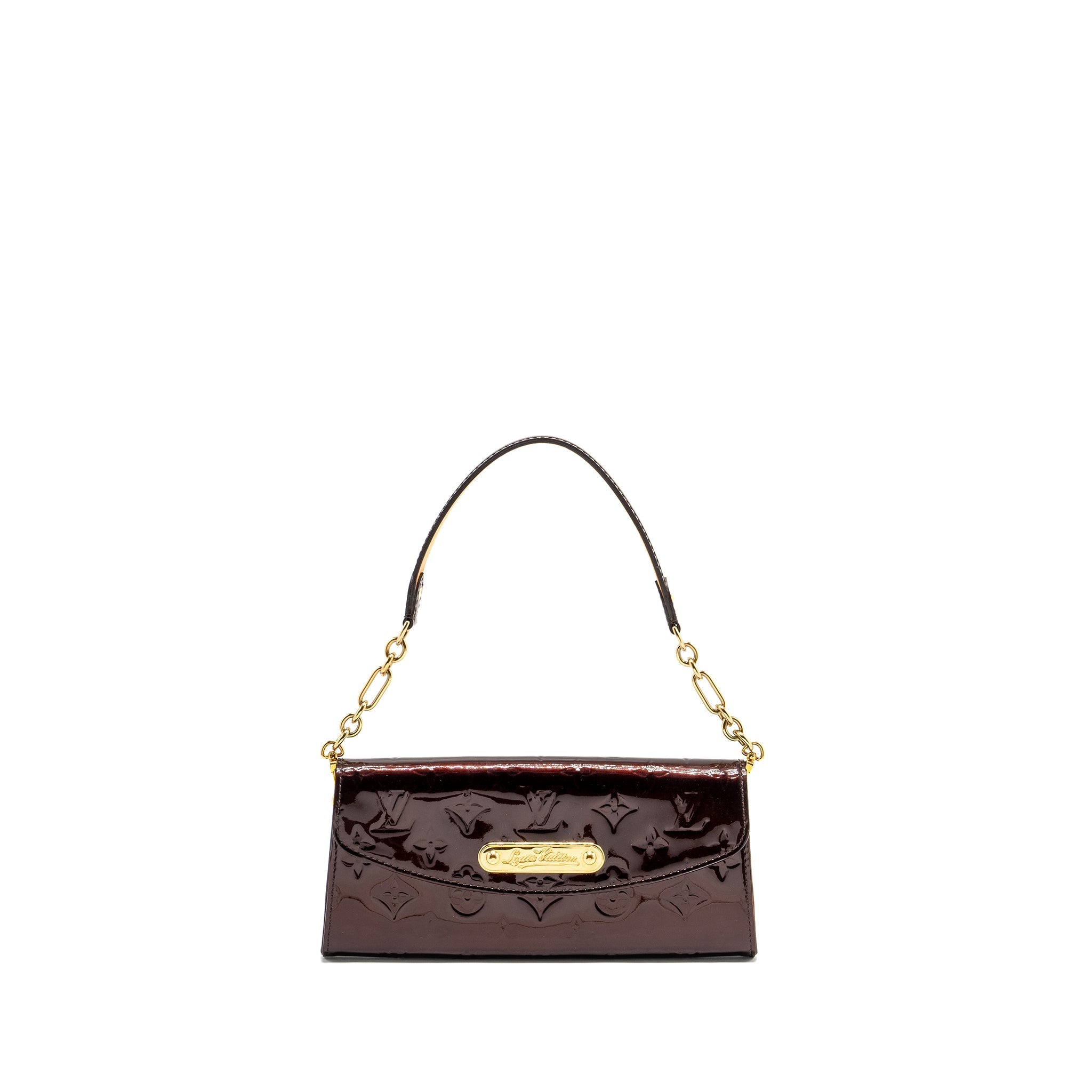 LOUIS VUITTON SUNSET BOULEVARD CLUTCH MONOGRAM VERNIS AMARANTE GHW