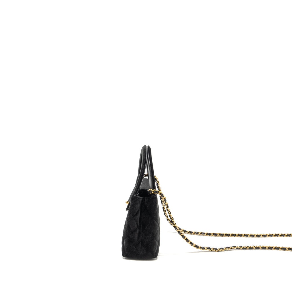 CHANEL 24A MINI SHOPPING TOTE/MINI KELLY VELVET BLACK GHW (MICROCHIP)