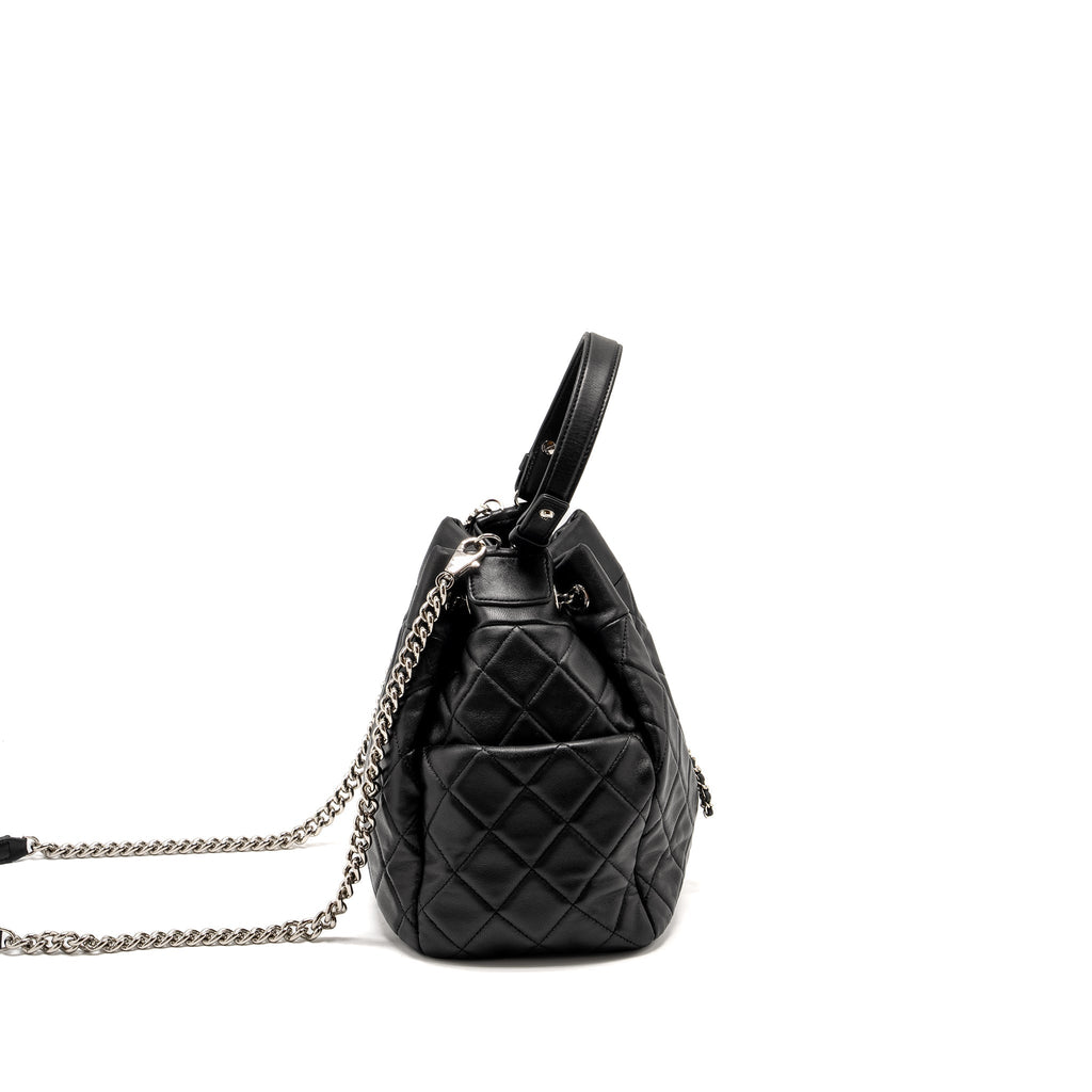 CHANEL CC CHAIN DRAWSTRING BUCKET BAG LAMBSKIN BLACK SHW