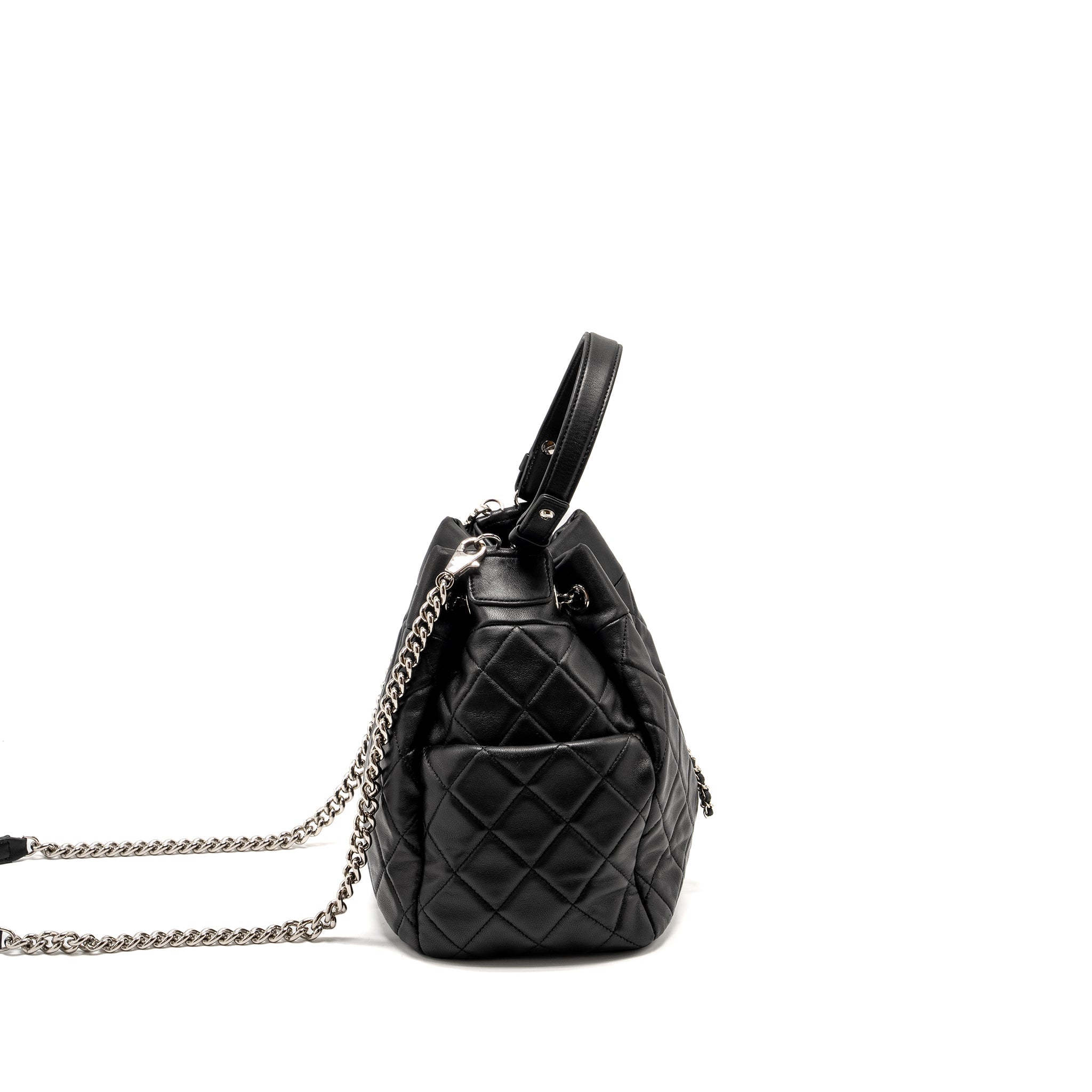 CHANEL CC CHAIN DRAWSTRING BUCKET BAG LAMBSKIN BLACK SHW