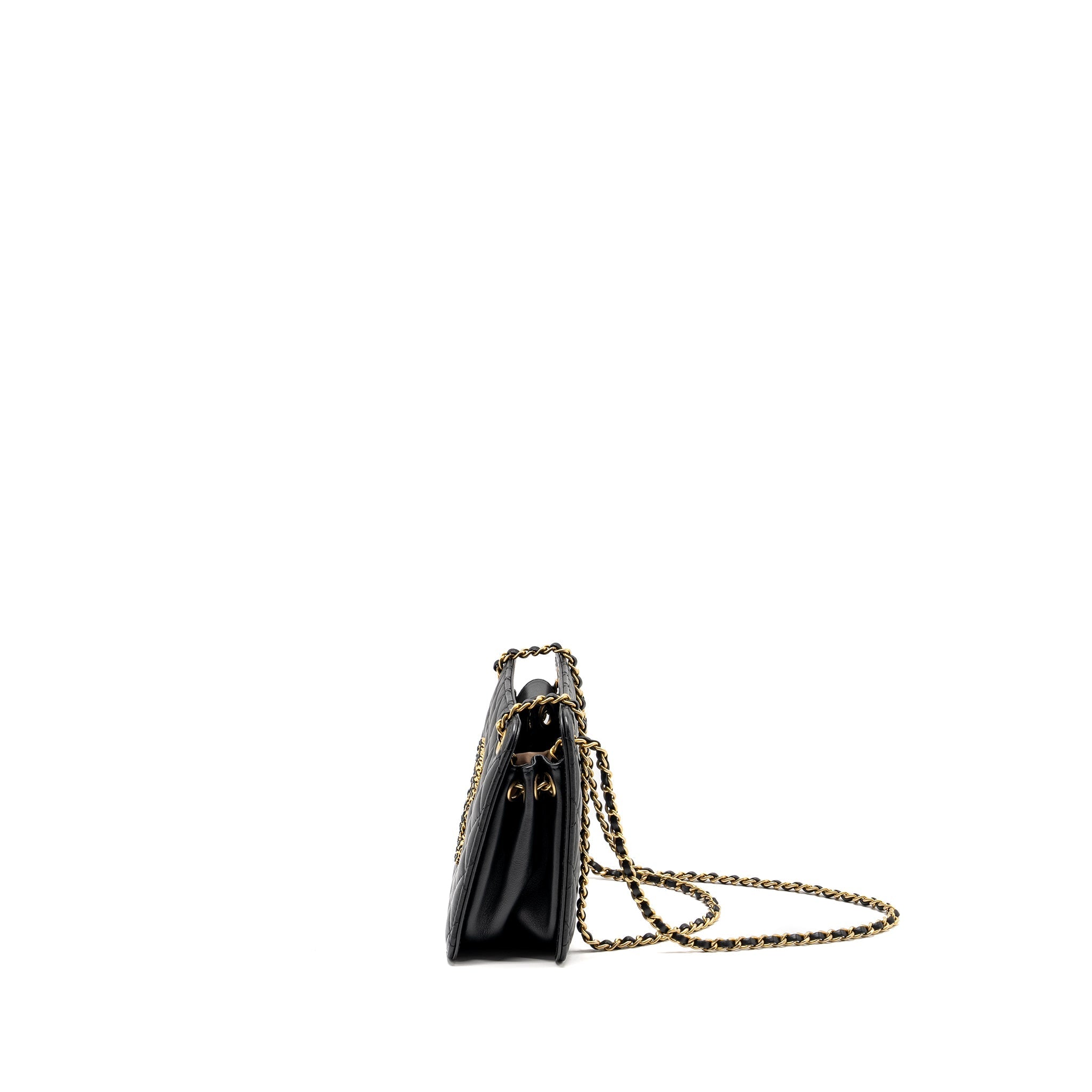 CHANEL GIANT CC LOGO MINI TOTE BAG LAMBSKIN BLACK GHW