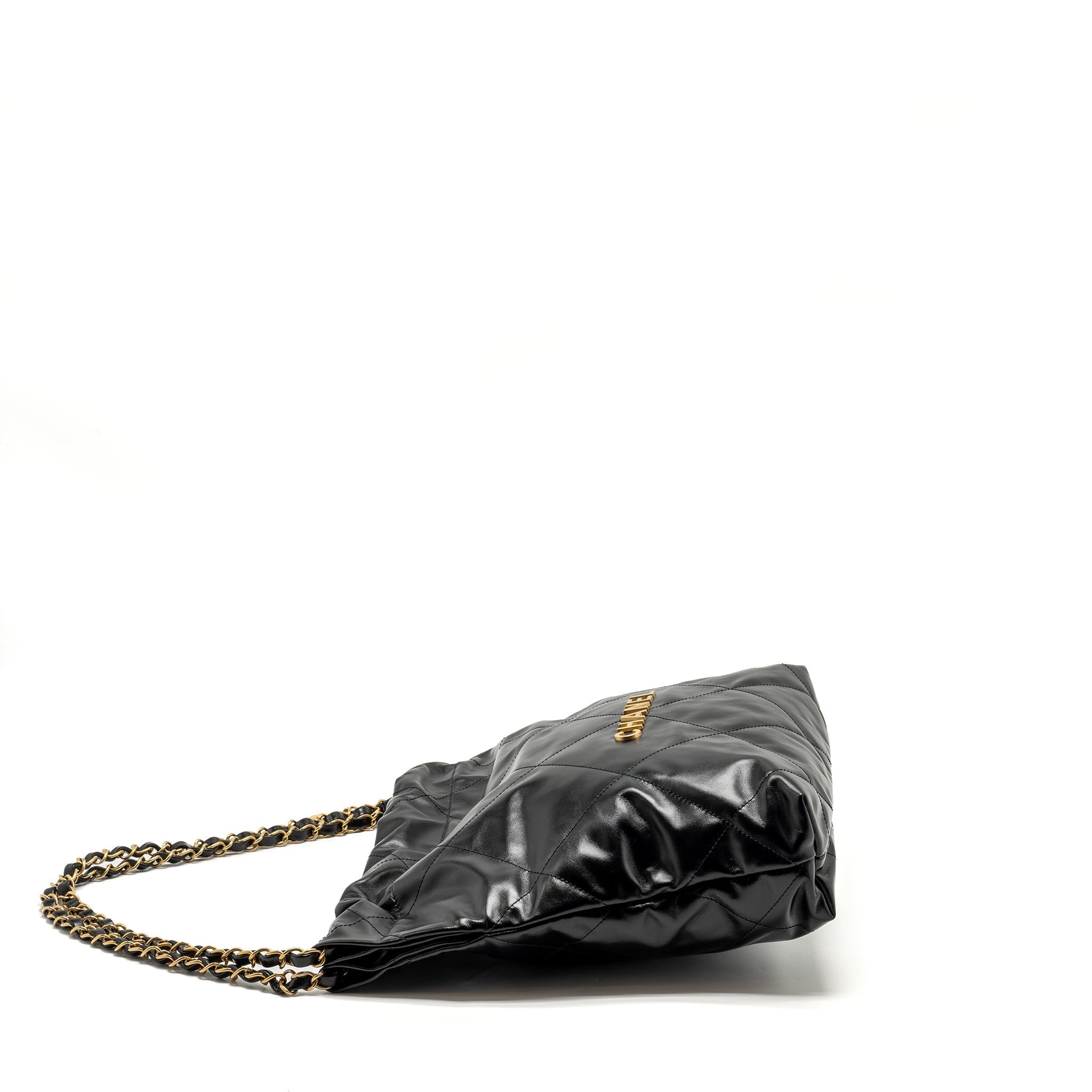 CHANEL SMALL 22 BAG SHINY CALFSKIN BLACK GHW (MICROCHIP)