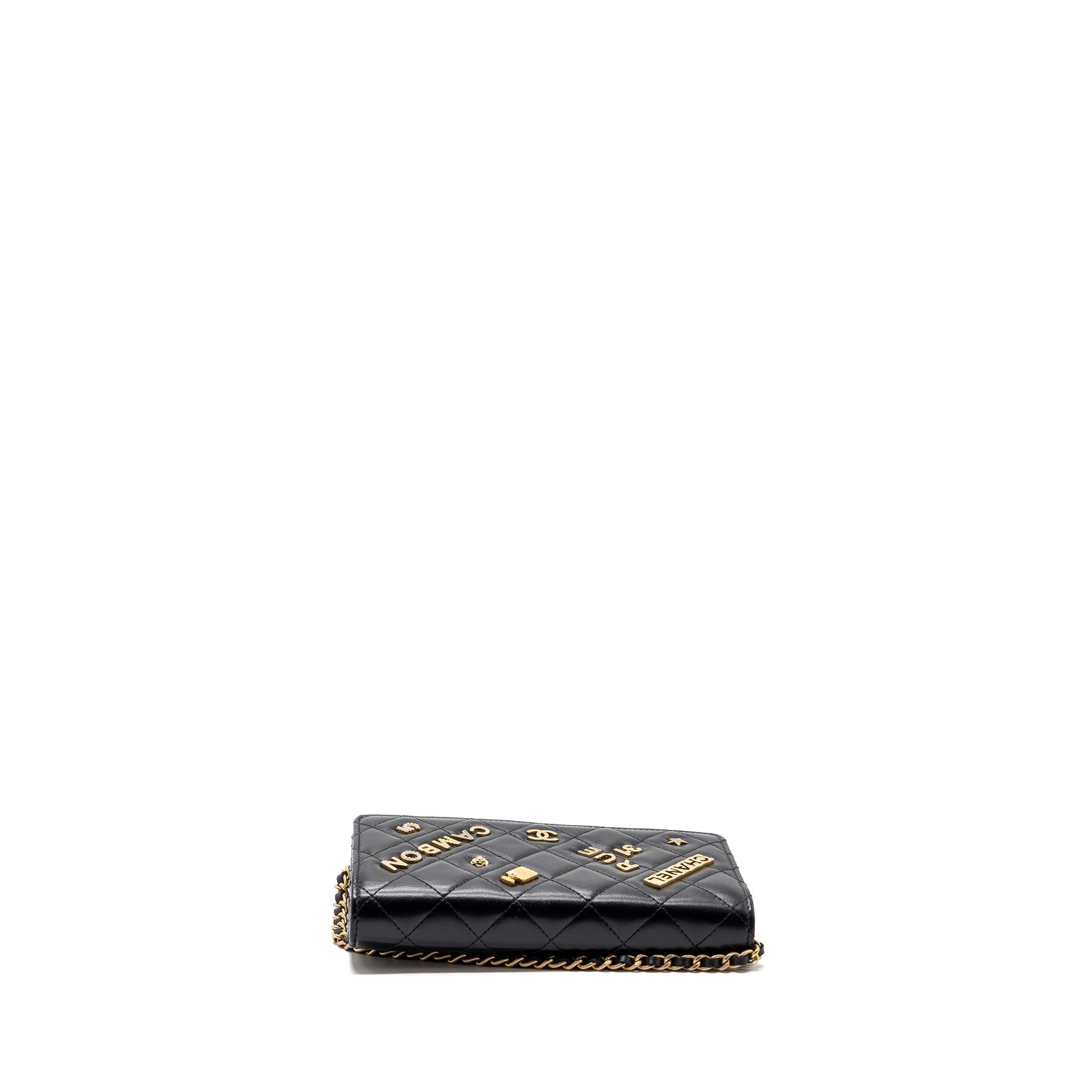 CHANEL CLASSIC WALLET ON CHAIN WITH CHARMS LAMBSKIN BLACK GHW