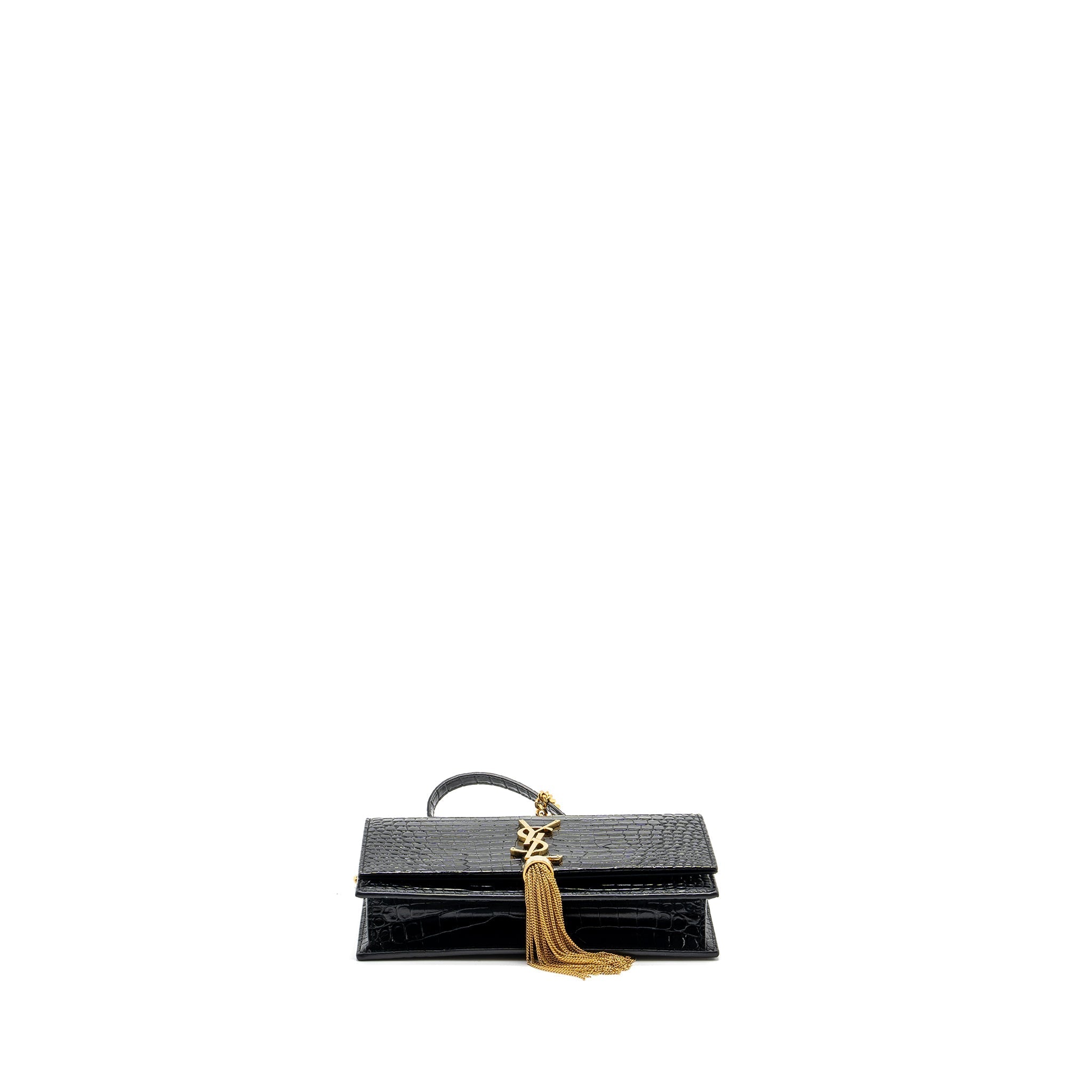SAINT LAURENT/YSL KATE TASSEL CROC-EMBOSSED CALFSKIN BLACK GHW
