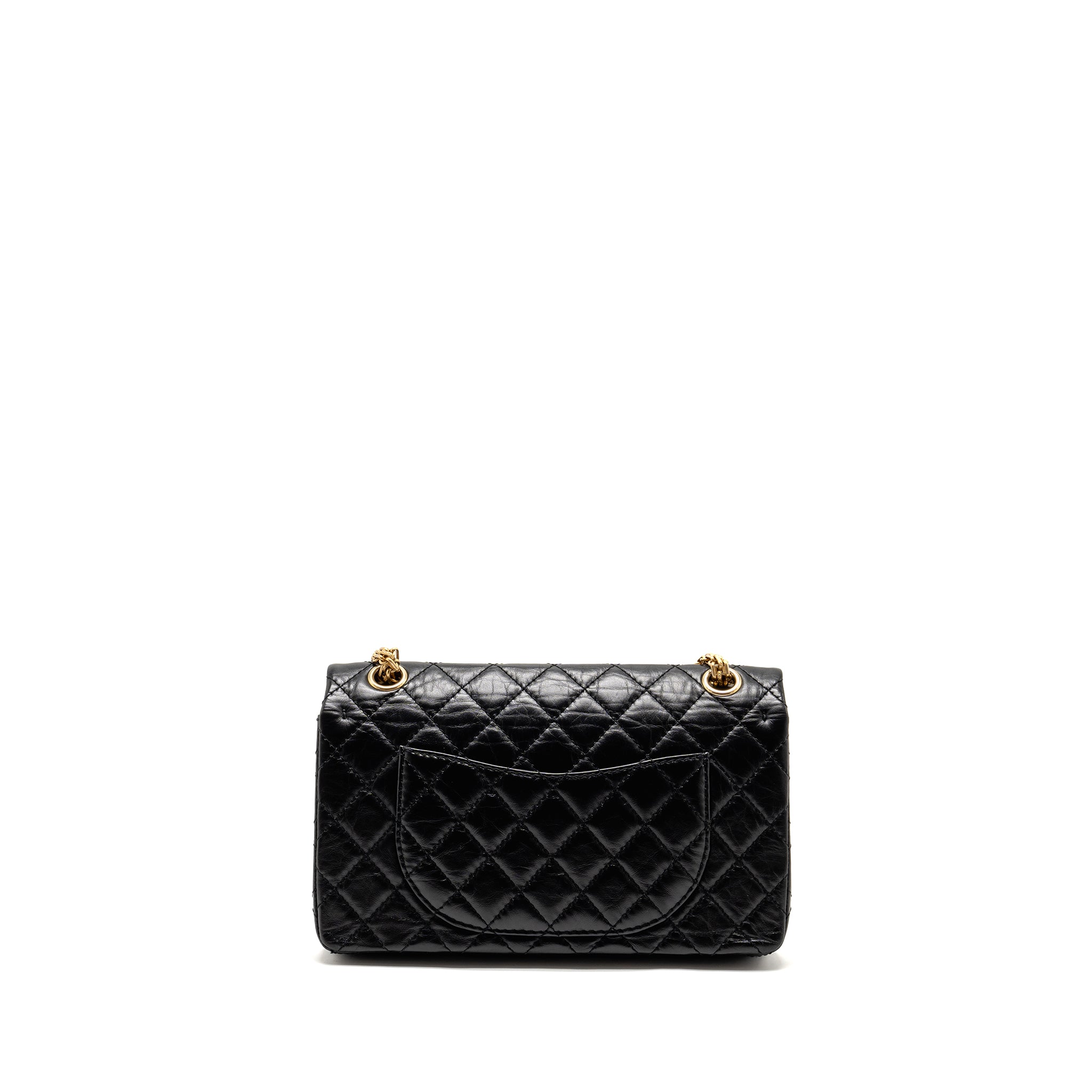 CHANEL SMALL 2.55 REISSUE DOUBLE FLAP BAG AGE CALFSKIN BLACK GHW