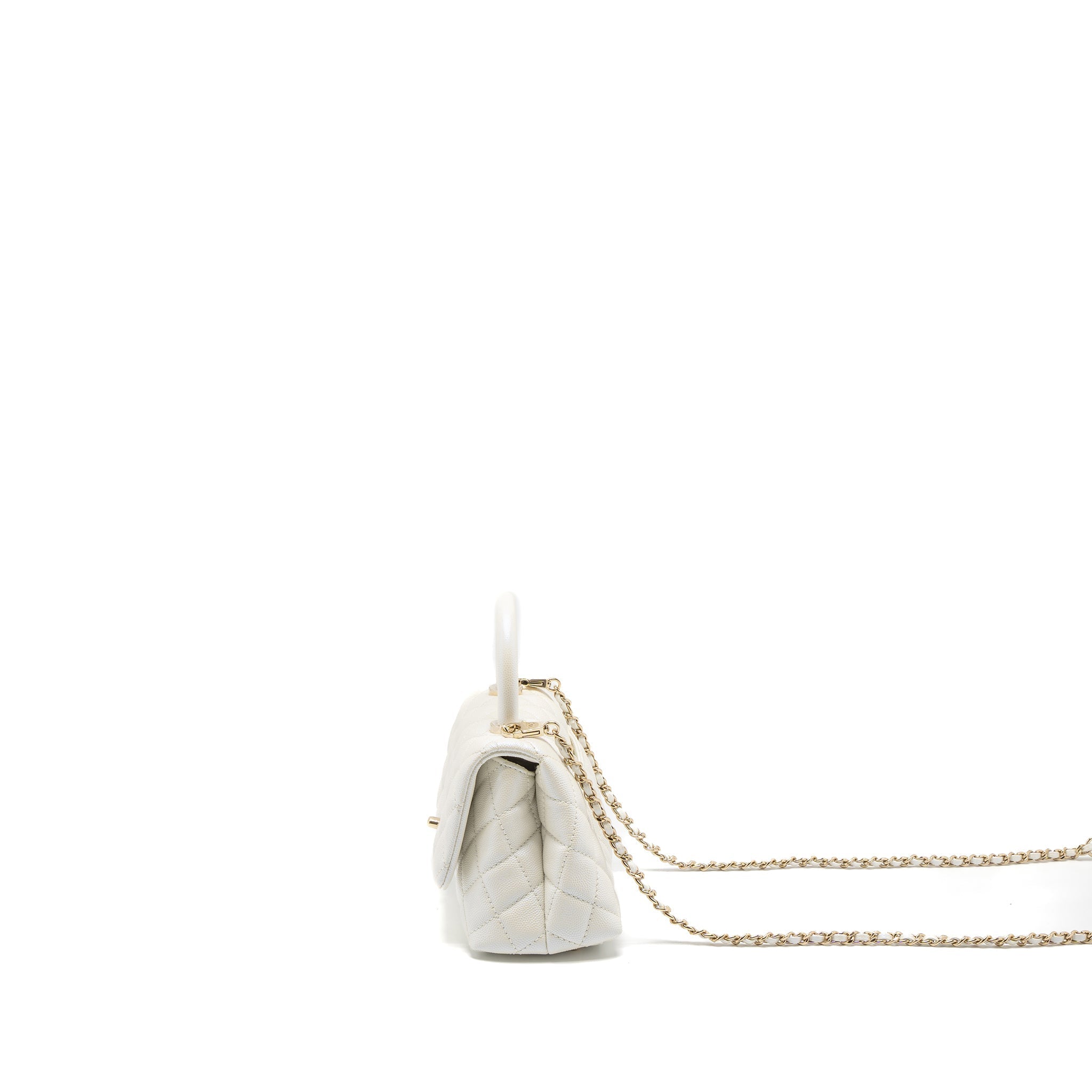 CHANEL MINI COCO HANDLE CAVIAR IRIDESCENT WHITE LGHW