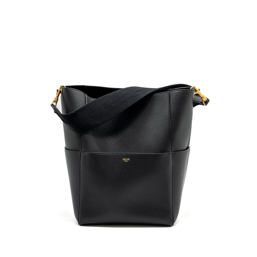 CELINE SANGLE BUCKET BAG GRAINED CALFSKIN BLACK GHW