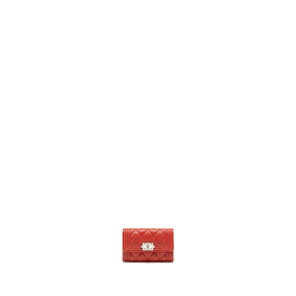 CHANEL BOY FLAP CARD HOLDER CAVIAR RED SHW