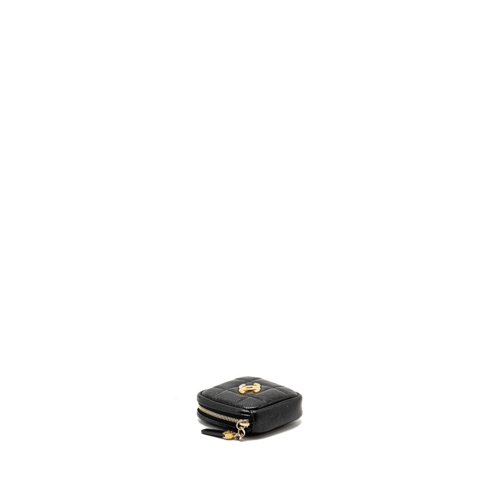 CHANEL QUILTED DIAMOND ZIPPER COIN PURSE CAVIAR BLACK GHW