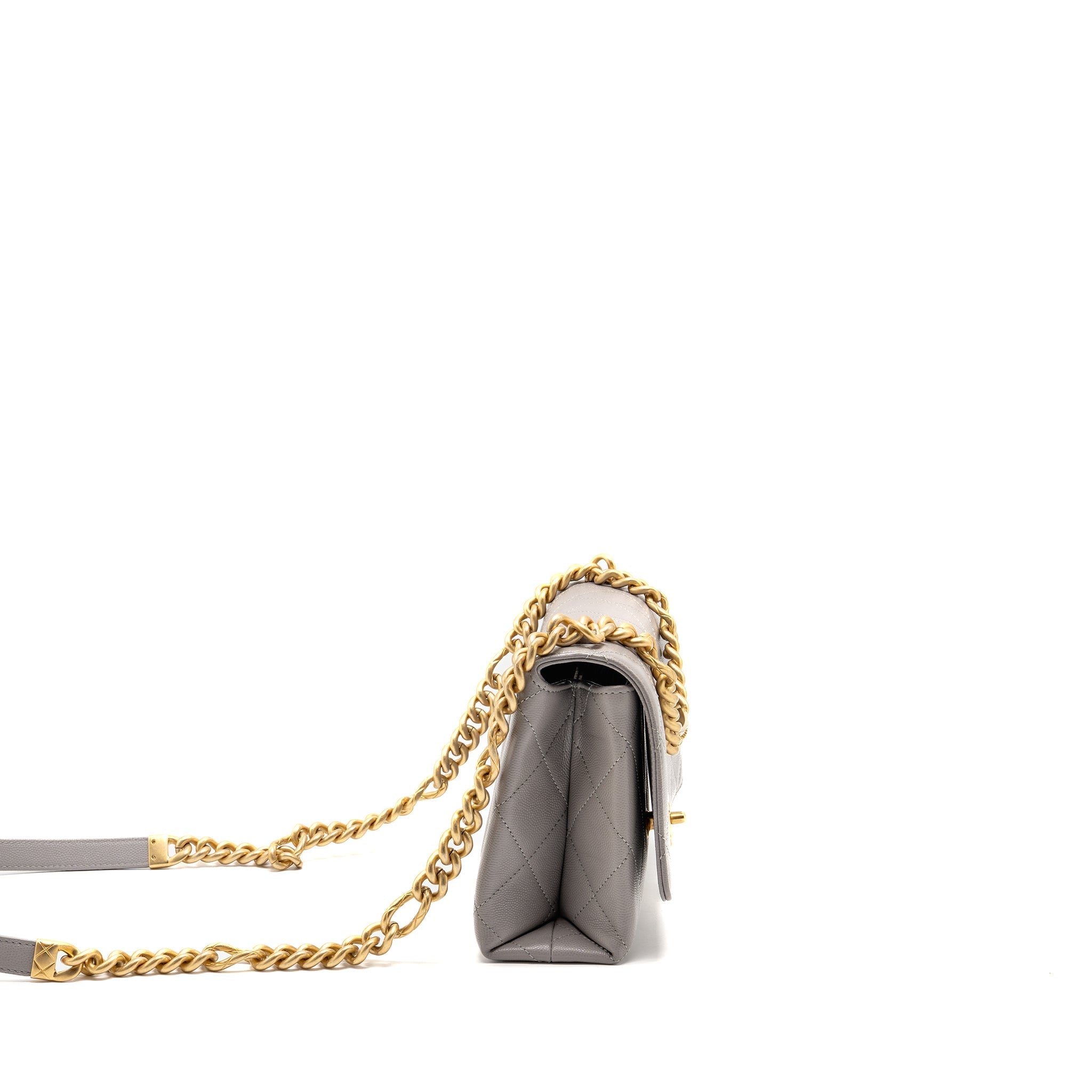 CHANEL QUILTED FLAP BAG WITH CHAIN HANDLE CAVIAR GREY GHW (MICROCHIP)