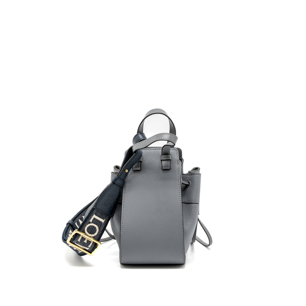 LOEWE MINI HAMMOCK DRAWSTRING IN SOFT GRAINED CALFSKIN ASPHALT GREY GHW