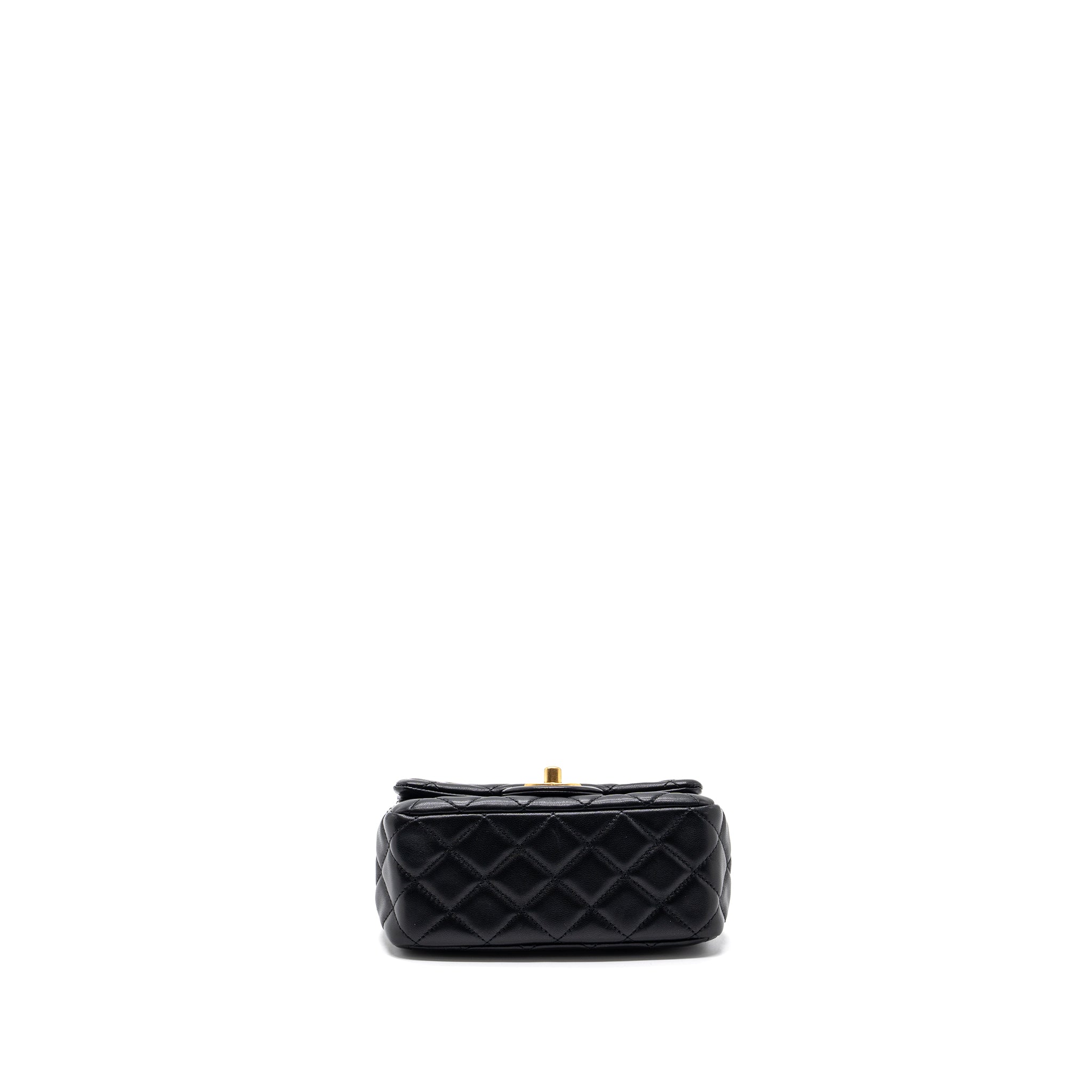 CHANEL PEARL CRUSH MINI SQUARE FLAP BAG LAMBSKIN BLACK GHW(MICROCHIP)