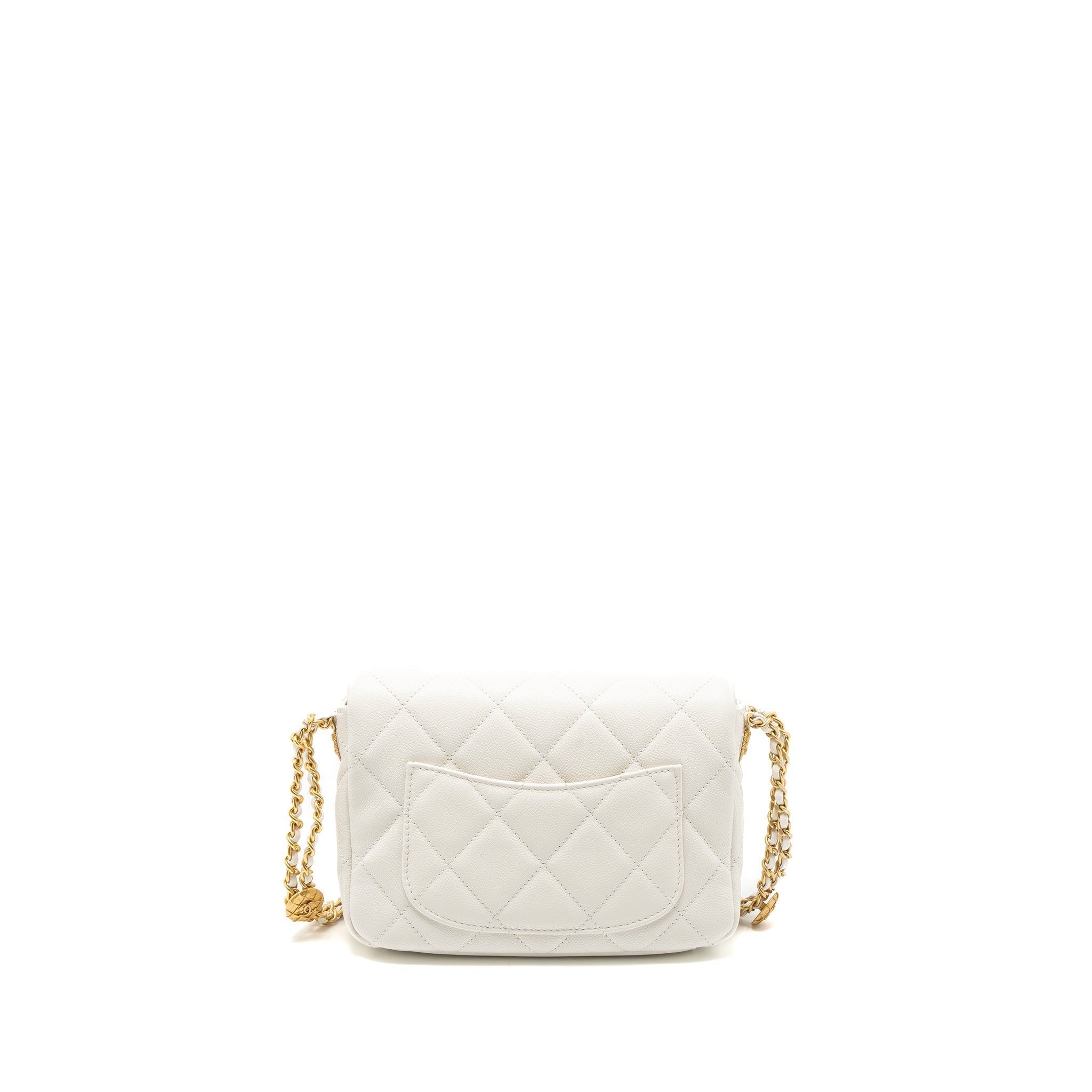 CHANEL 22A SMALL FLAP BAG BUTTON ON CHAIN CAVIAR WHITE BRUSHED GHW (MICROCHIP)