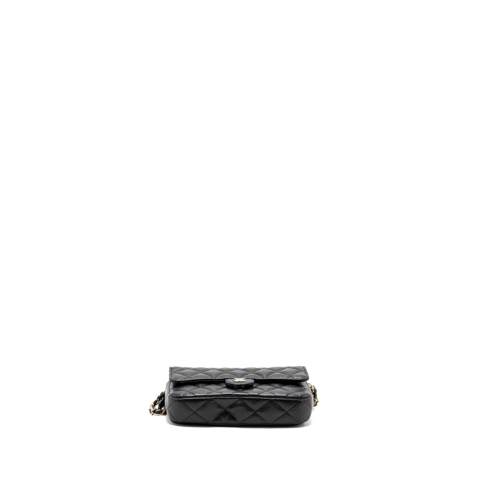 CHANEL DOUBLE POCKET WALLET ON CHAIN CAVIAR BLACK LGHW(MICROCHIP)