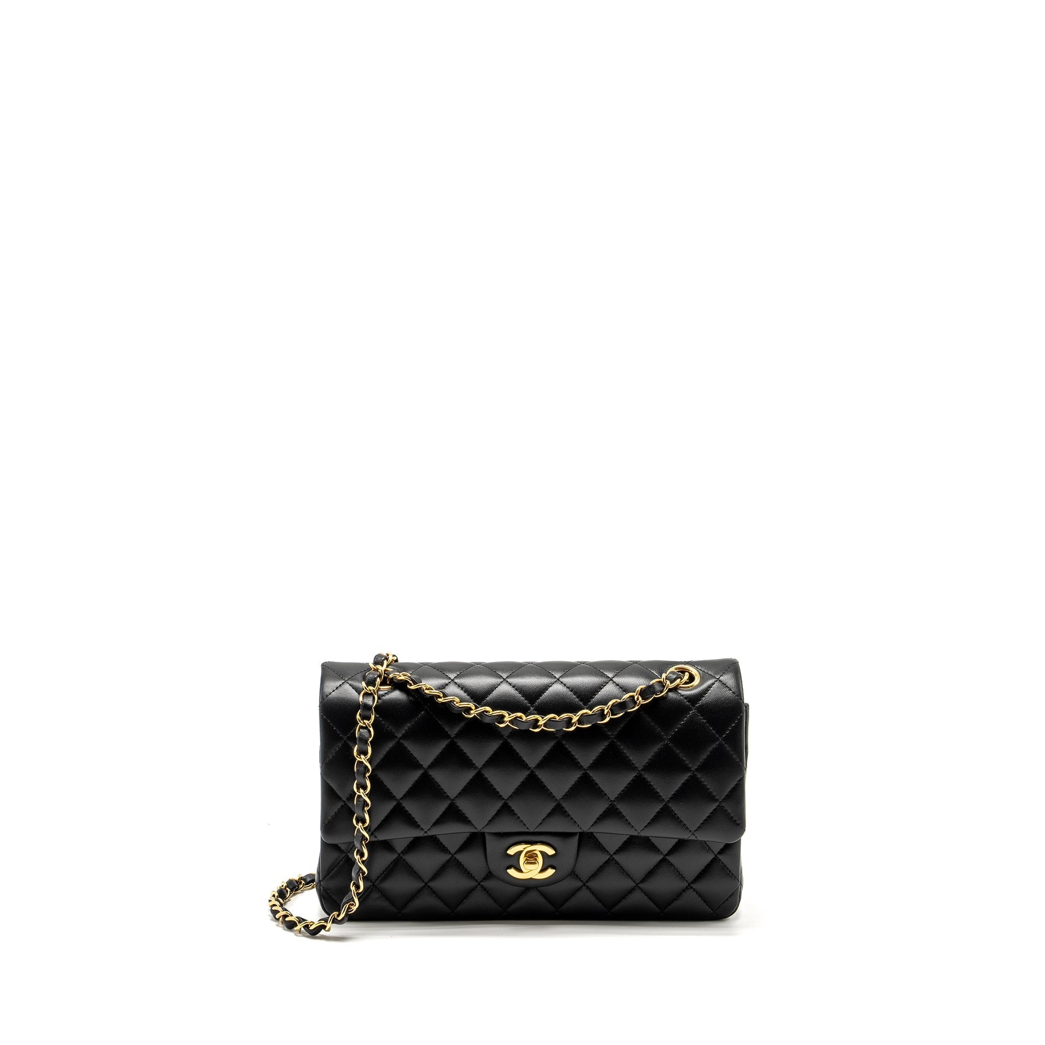 CHANEL MEDIUM CLASSIC DOUBLE FLAP BAG LAMBSKIN BLACK GHW (MICROCHIP)