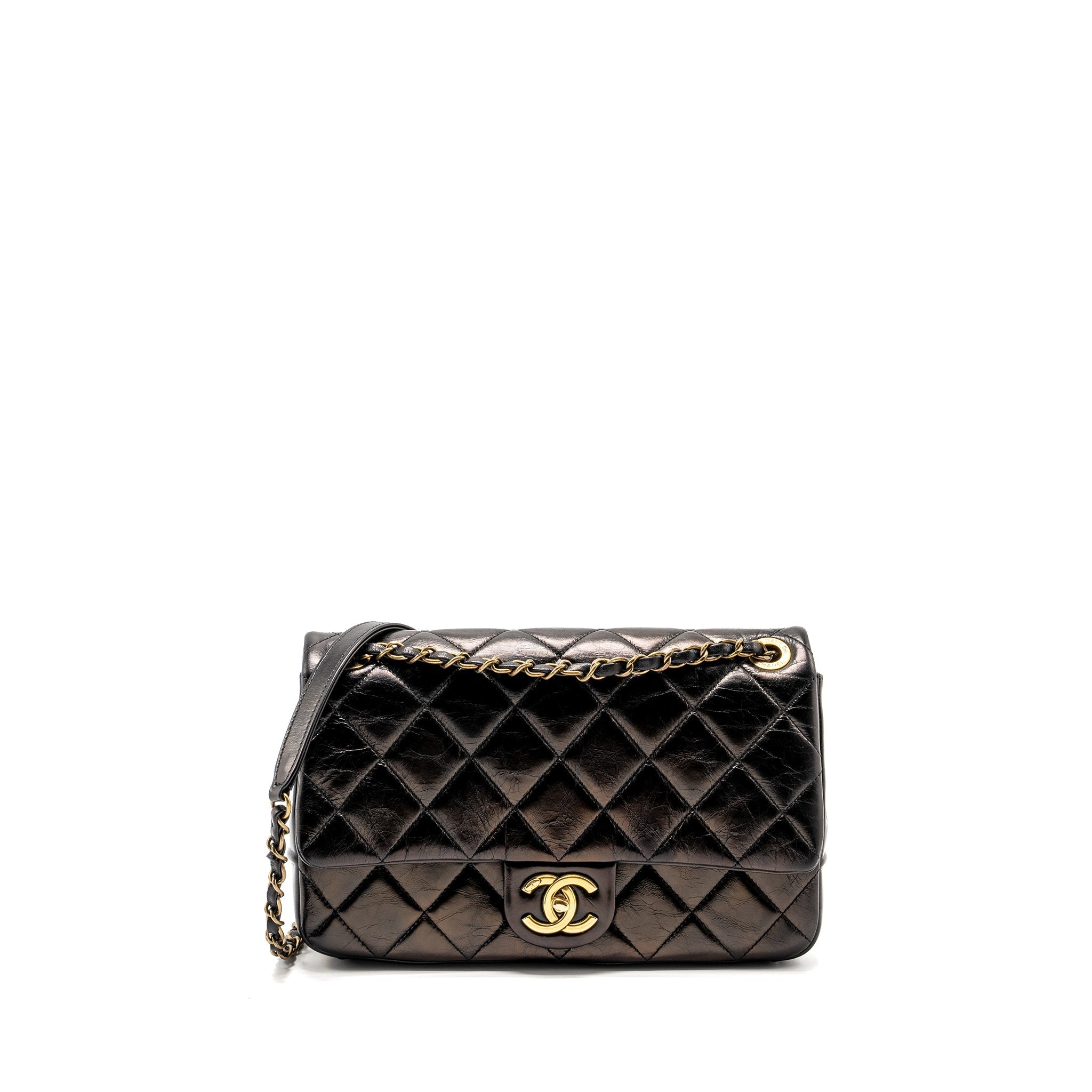 CHANEL LIMITED EDITION QUILTED FLAP BAG SHINY CALFSKIN BLACK GHW