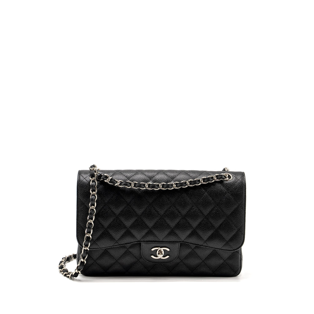 CHANEL JUMBO CLASSIC DOUBLE FLAP BAG CAVIAR BLACK SHW