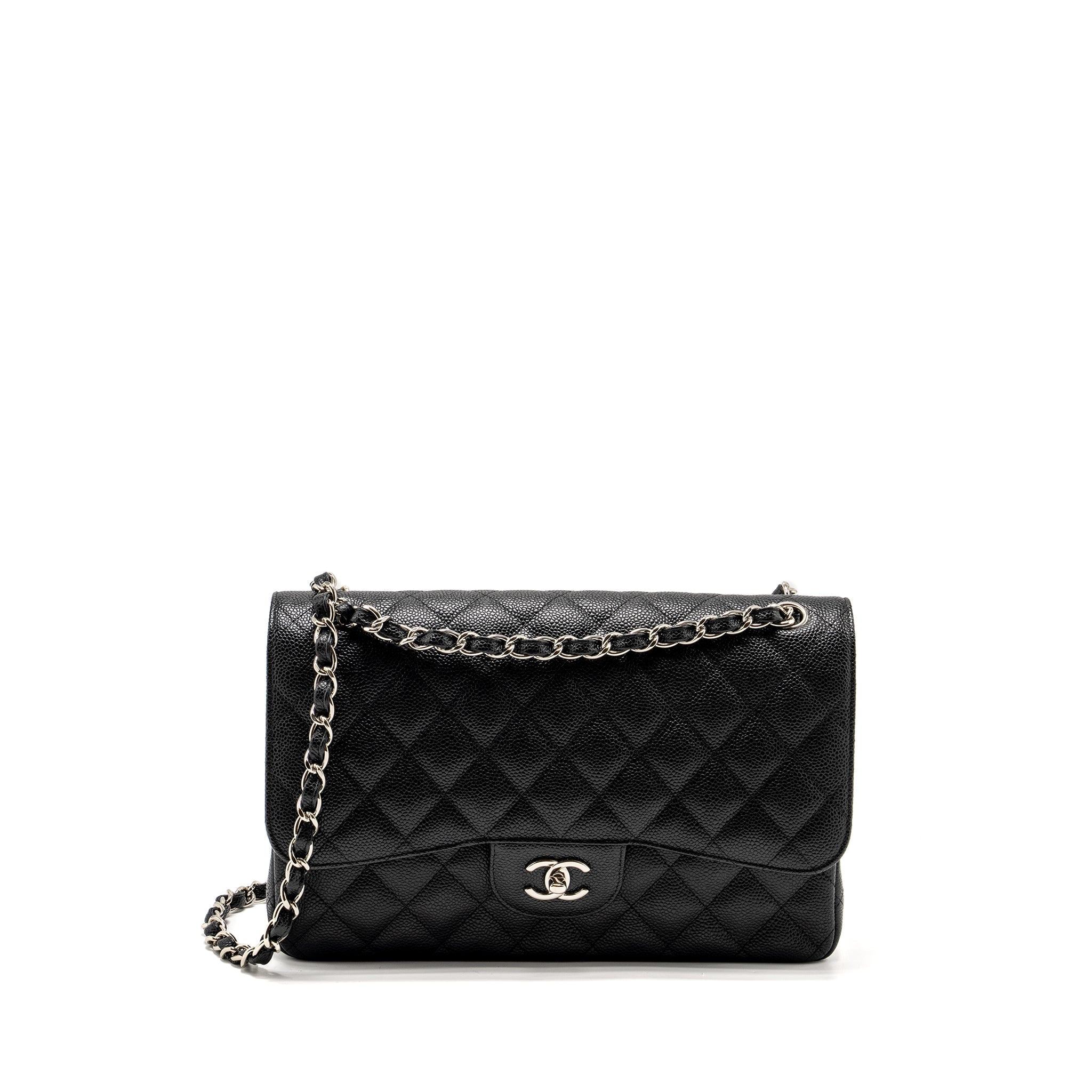CHANEL JUMBO CLASSIC DOUBLE FLAP BAG CAVIAR BLACK SHW