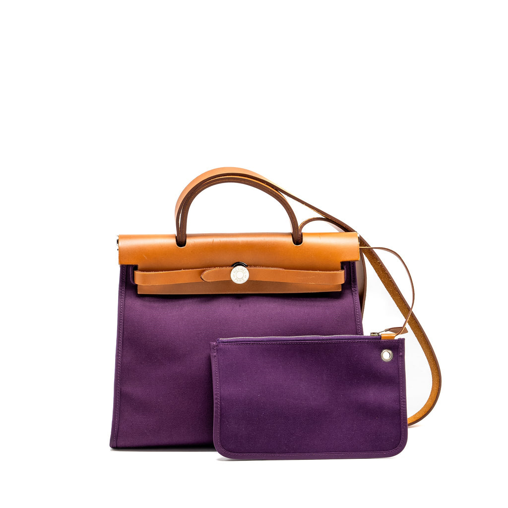 HERMES HERBAG 31 ZIP BAG CANVAS / HUNTER LEATHER CASSIS PURPLE SHW