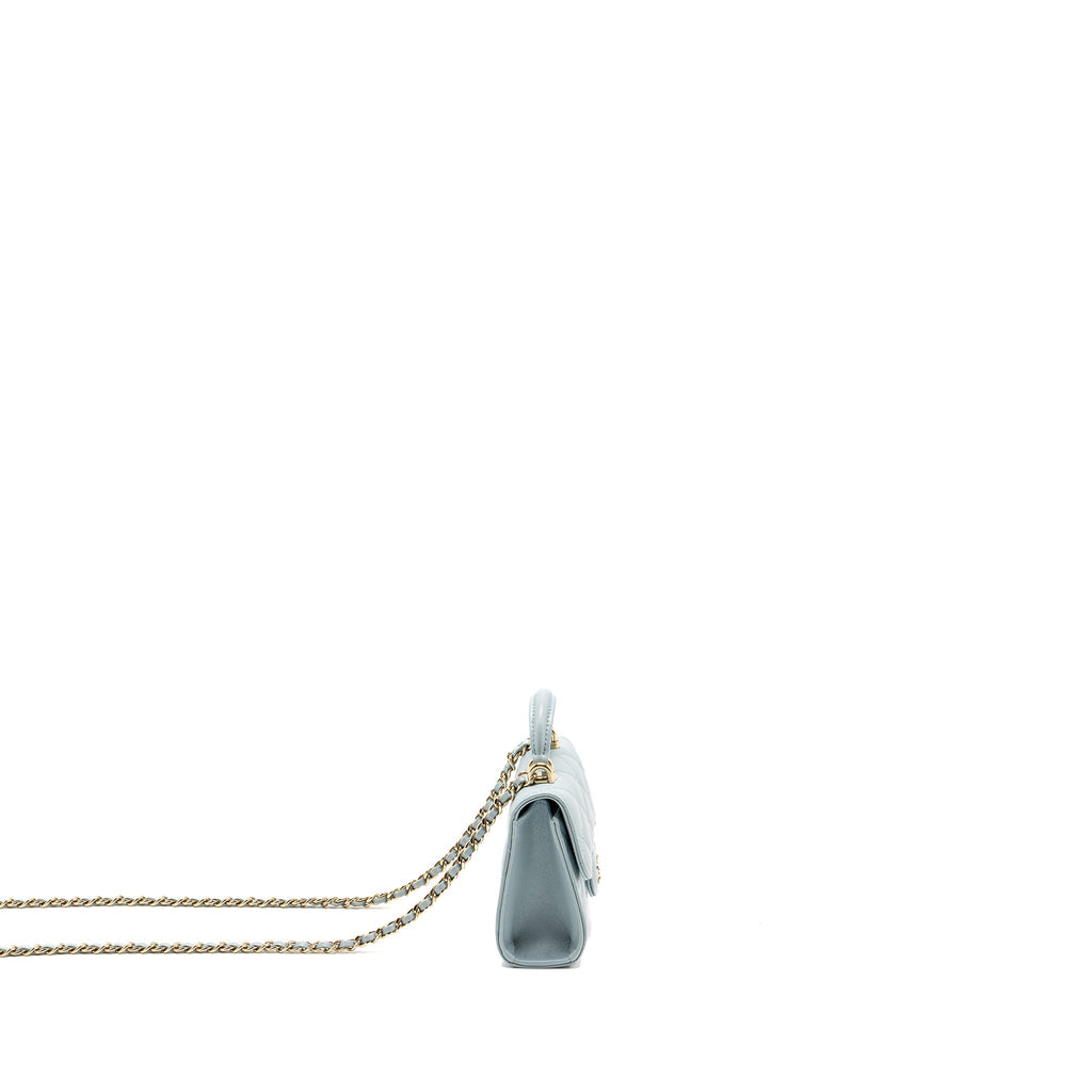 CHANEL TOP HANDLE MINI FLAP BAG LAMBSKIN LIGHT BLUE LGHW