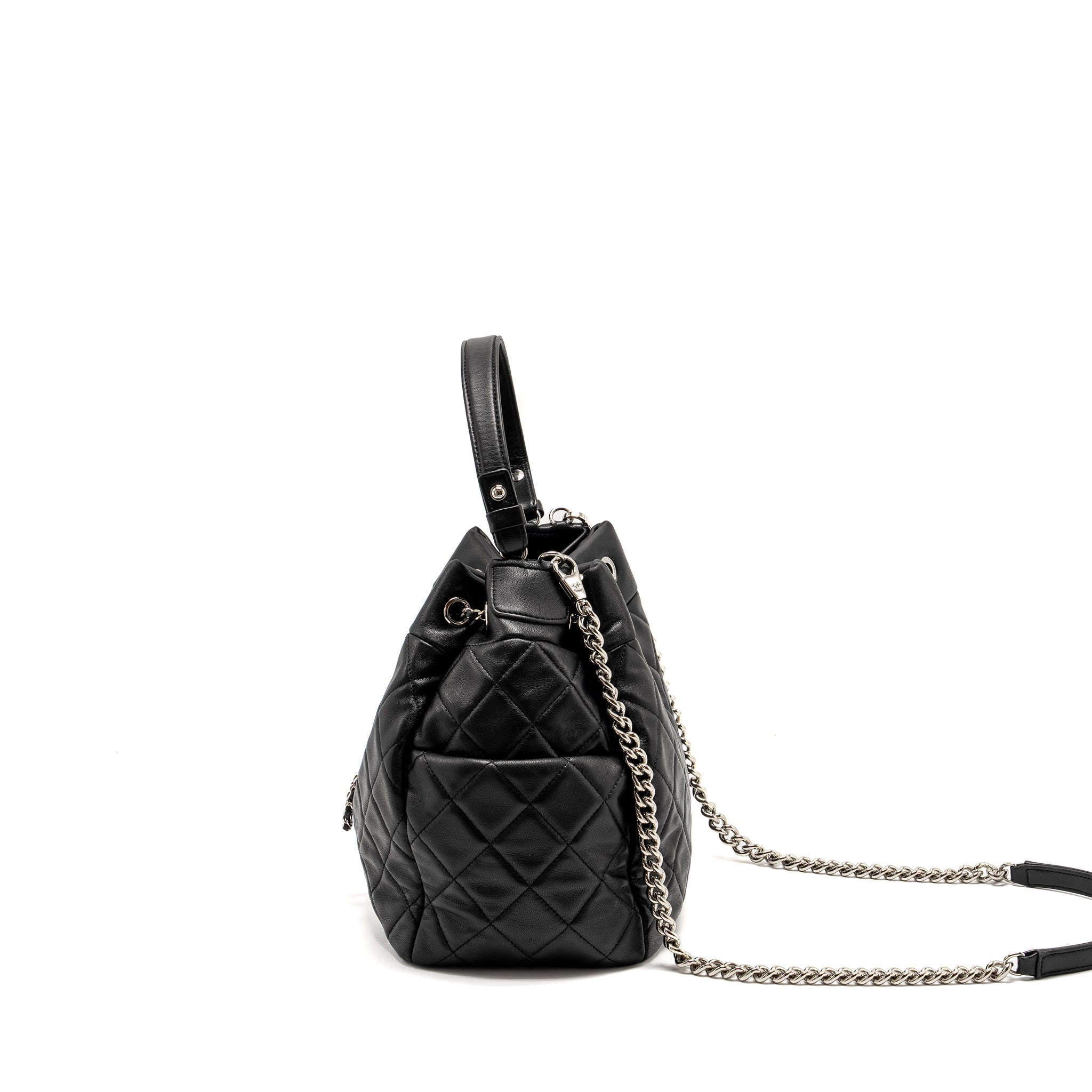 CHANEL CC CHAIN DRAWSTRING BUCKET BAG LAMBSKIN BLACK SHW
