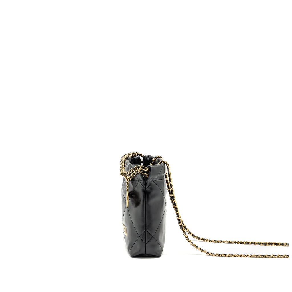 CHANEL MINI 22 BAG SHINY CALFSKIN BLACK GHW (MICROCHIP)
