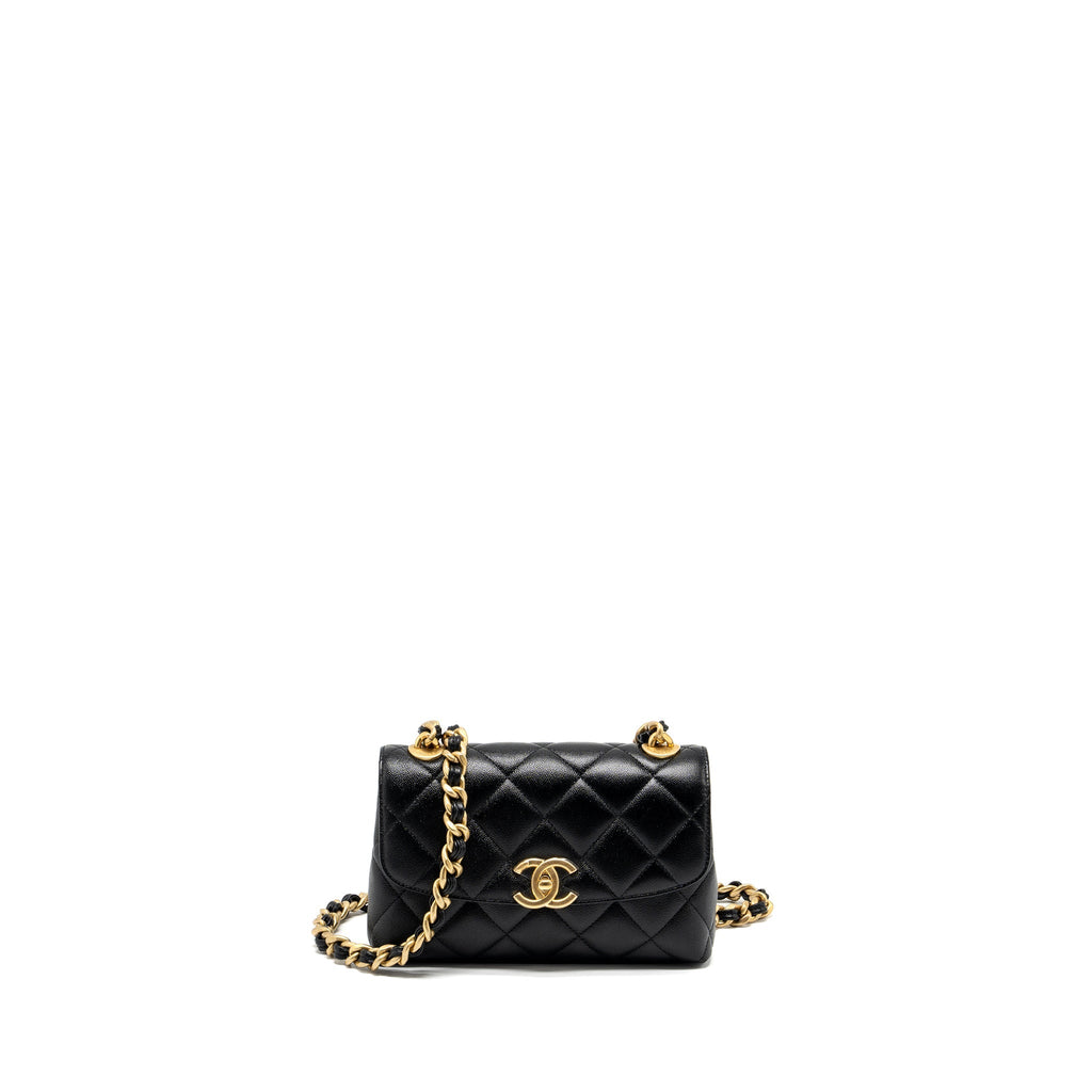 CHANEL 23P QUILTED FLAP BAG WITH GIANT CHAIN CAVIAR BLACK BRUSHED GHW (MICROCHIP)