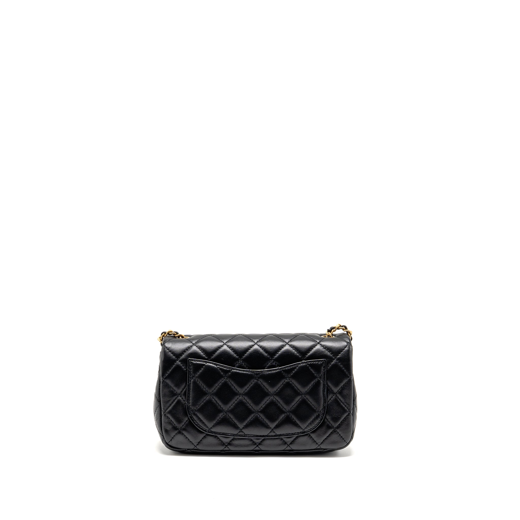 CHANEL PEARL CRUSH MINI RECTANGULAR FLAP BAG LAMBSKIN BLACK GHW (MICROCHIP)