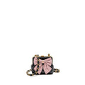 CHANEL 24A BOW KNOT CLUTCH WITH CHAIN PATENT CRUMPLED LAMBSKIN / SHINY LAMBSKIN BLACK / PINK GHW (MICROCHIP)
