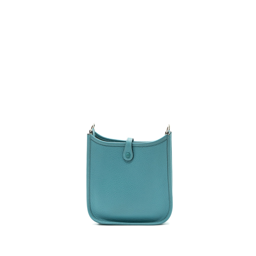 HERMES MINI EVELYNE CLEMENCE BLUE SAINT CYR WITH MULTICOLOR STRAP SHW