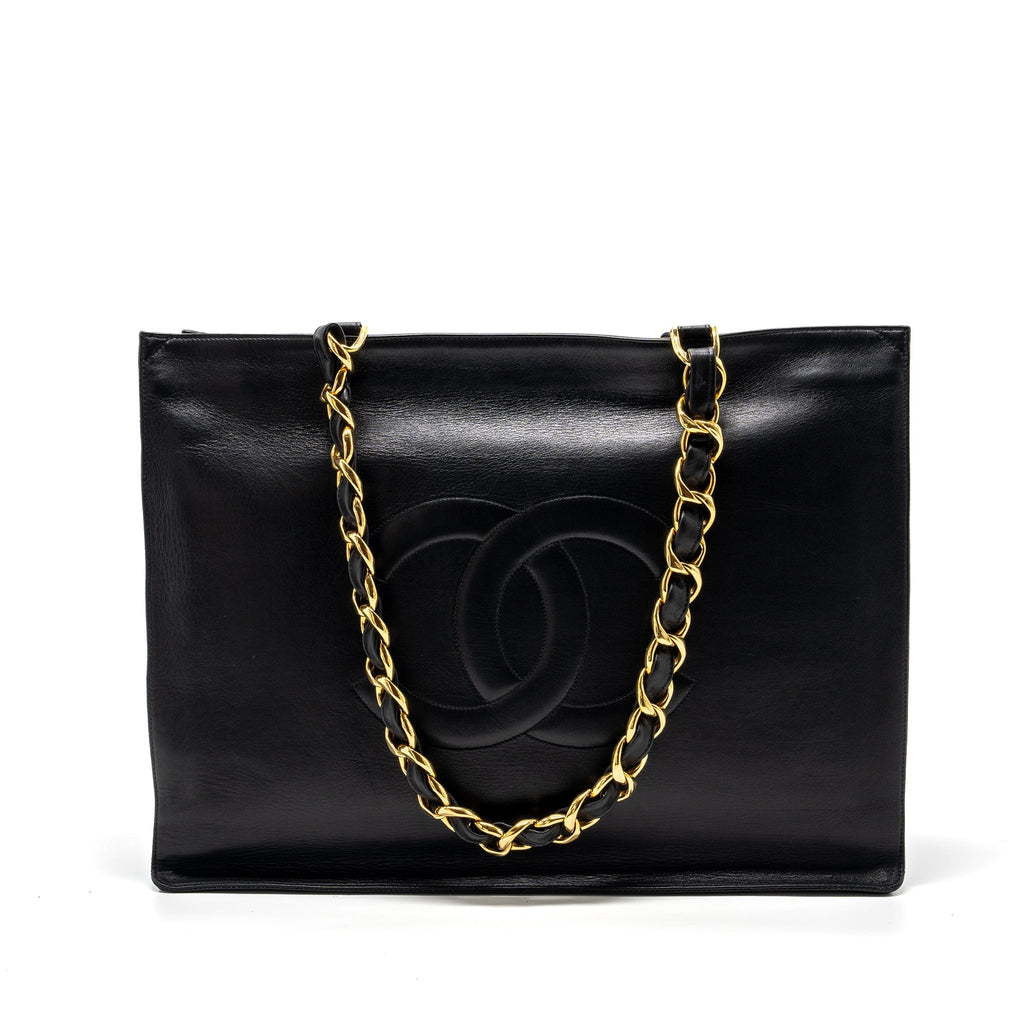 CHANEL VINTAGE TOTE BAG CALFSKIN BLACK GHW