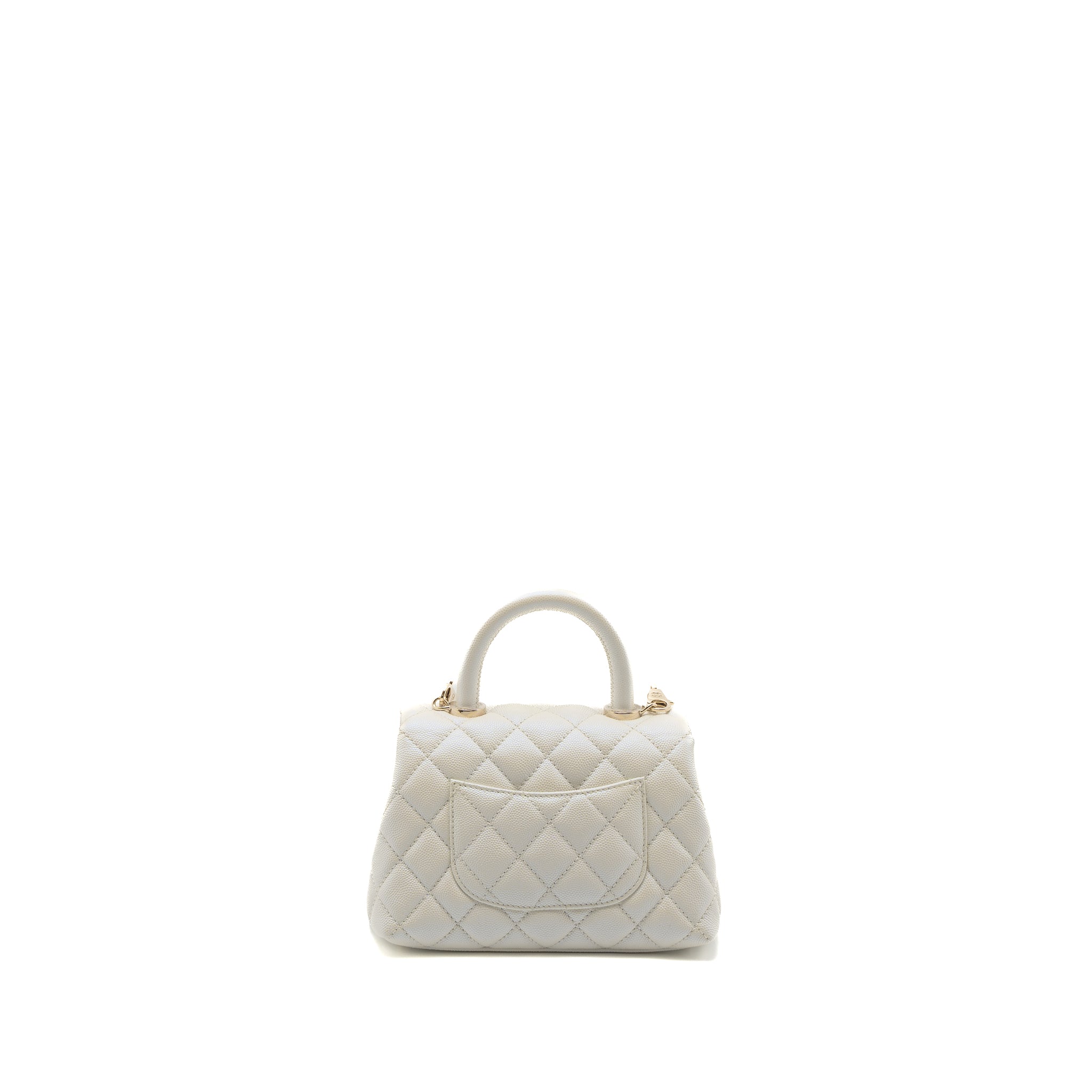 CHANEL MINI COCO HANDLE CAVIAR IRIDESCENT WHITE LGHW