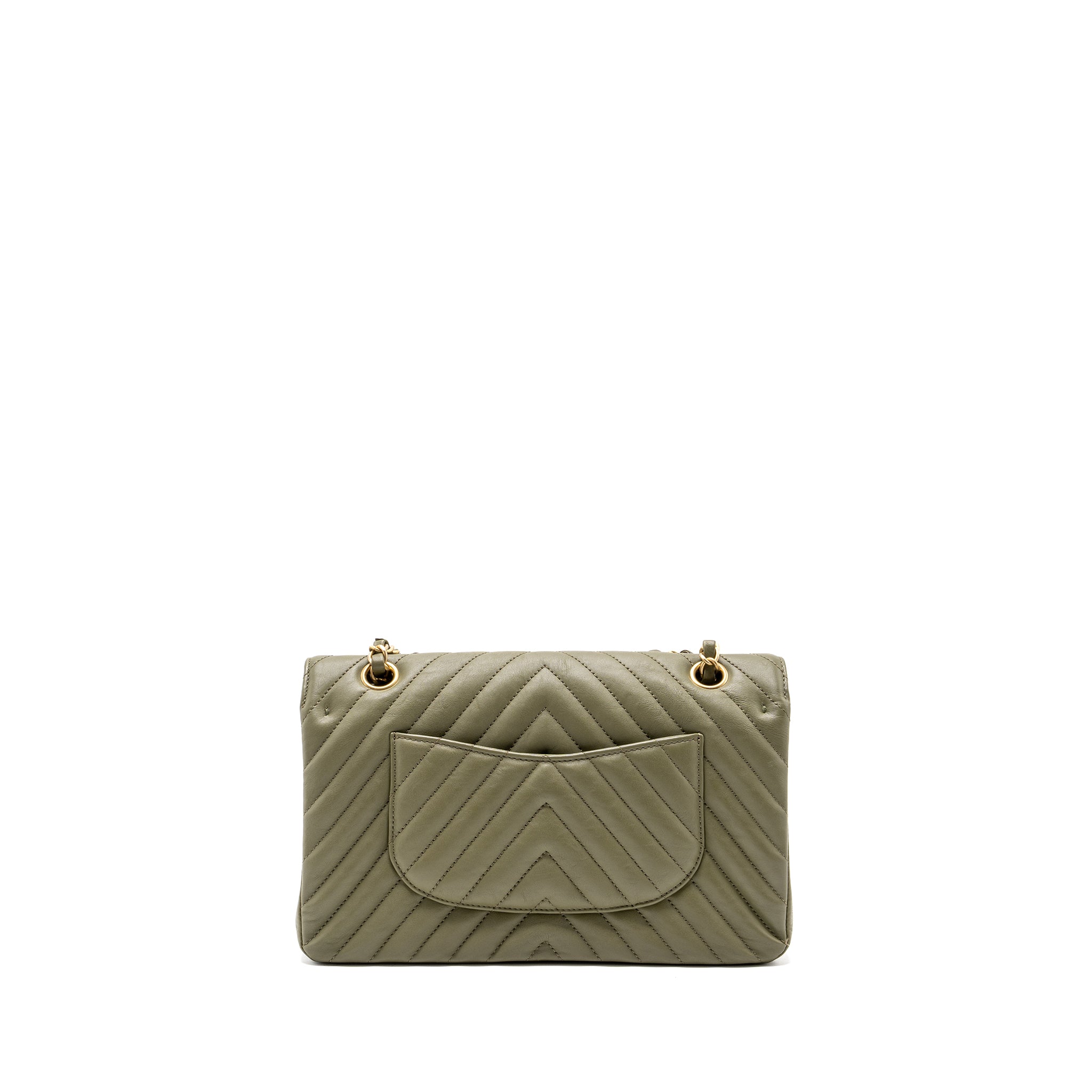 CHANEL MEDIUM CLASSIC DOUBLE FLAP BAG CHEVRON CALFSKIN GREEN GHW