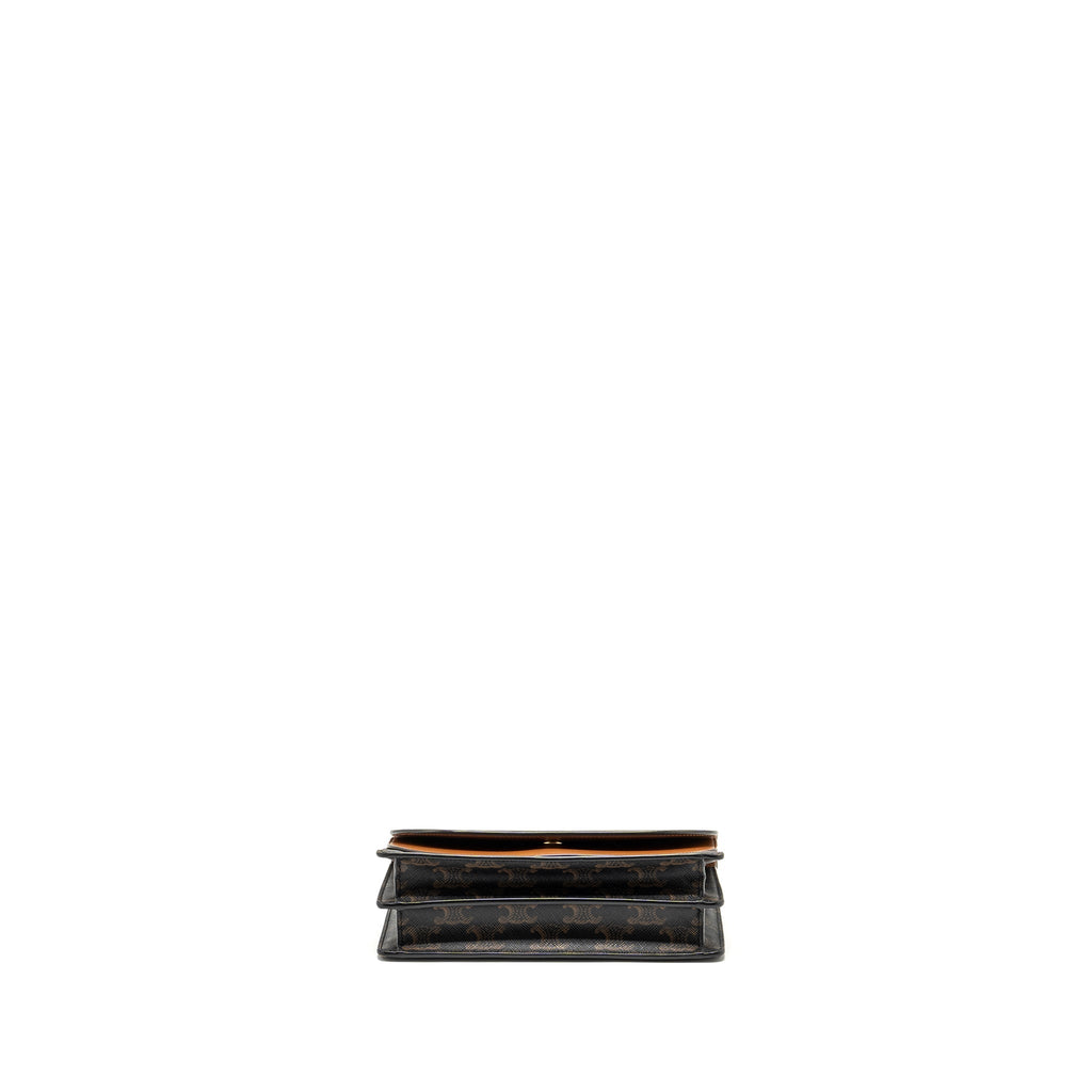 CELINE WALLET ON STRAP TRIOMPHE CANVAS/SMOOTH LAMBSKIN TAN GHW