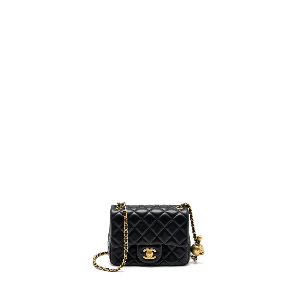 CHANEL PEARL CRUSH MINI SQUARE LAMBSKIN BLACK GHW (MICROCHIP)