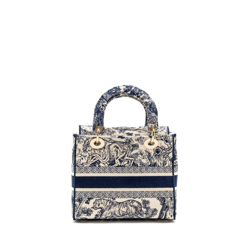 DIOR MEDIUM LADY D-LITE BAG TOILE DE JOUY EMBROIDERY BLUE LGHW