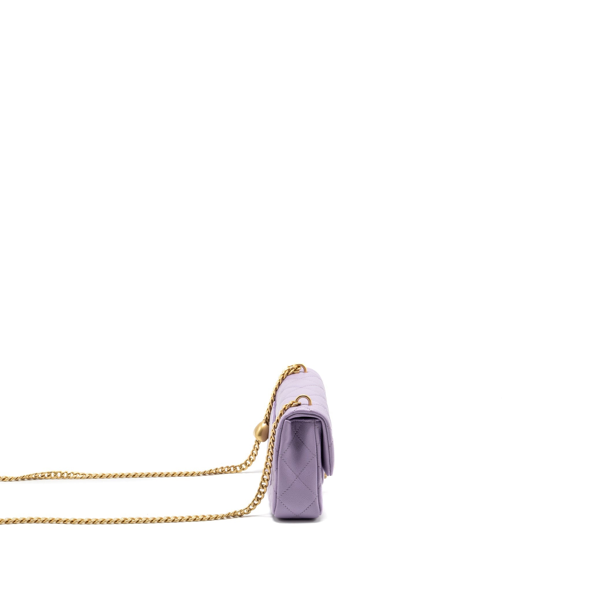 CHANEL 24P COCO LOVE MINI FLAP BAG ADJUSTABLE CHAINS CAVIAR LIGHT PURPLE GHW (MICROCHIP)