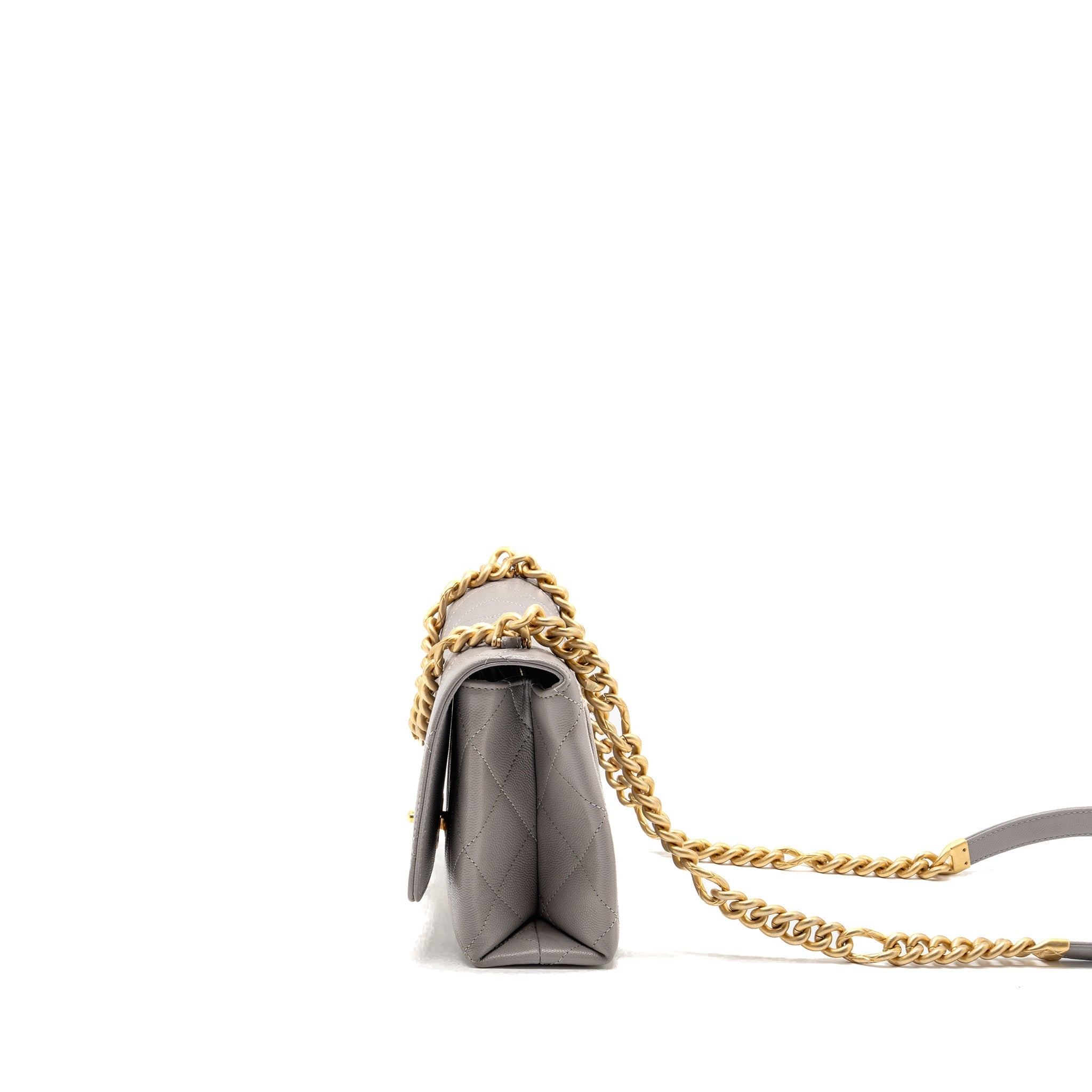 CHANEL QUILTED FLAP BAG WITH CHAIN HANDLE CAVIAR GREY GHW (MICROCHIP)