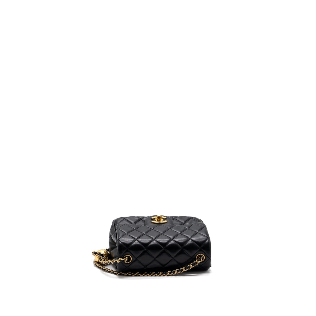 CHANEL PEARL CRUSH MINI SQUARE FLAP BAG LAMBSKIN BLACK GHW(MICROCHIP)