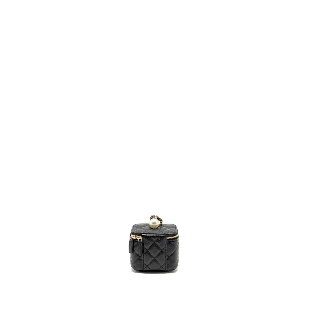 CHANEL SMALL VANITY CLUTCH WITH CHAIN CC PEARL CAVIAR BLACK LGHW