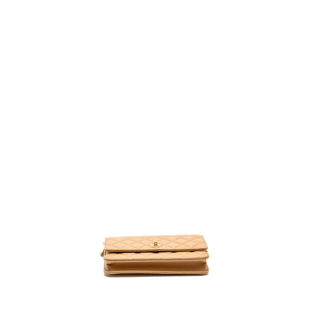 CHANEL PEARL CRUSH WALLET ON CHAIN LAMBSKIN BEIGE GHW (MICROCHIP)