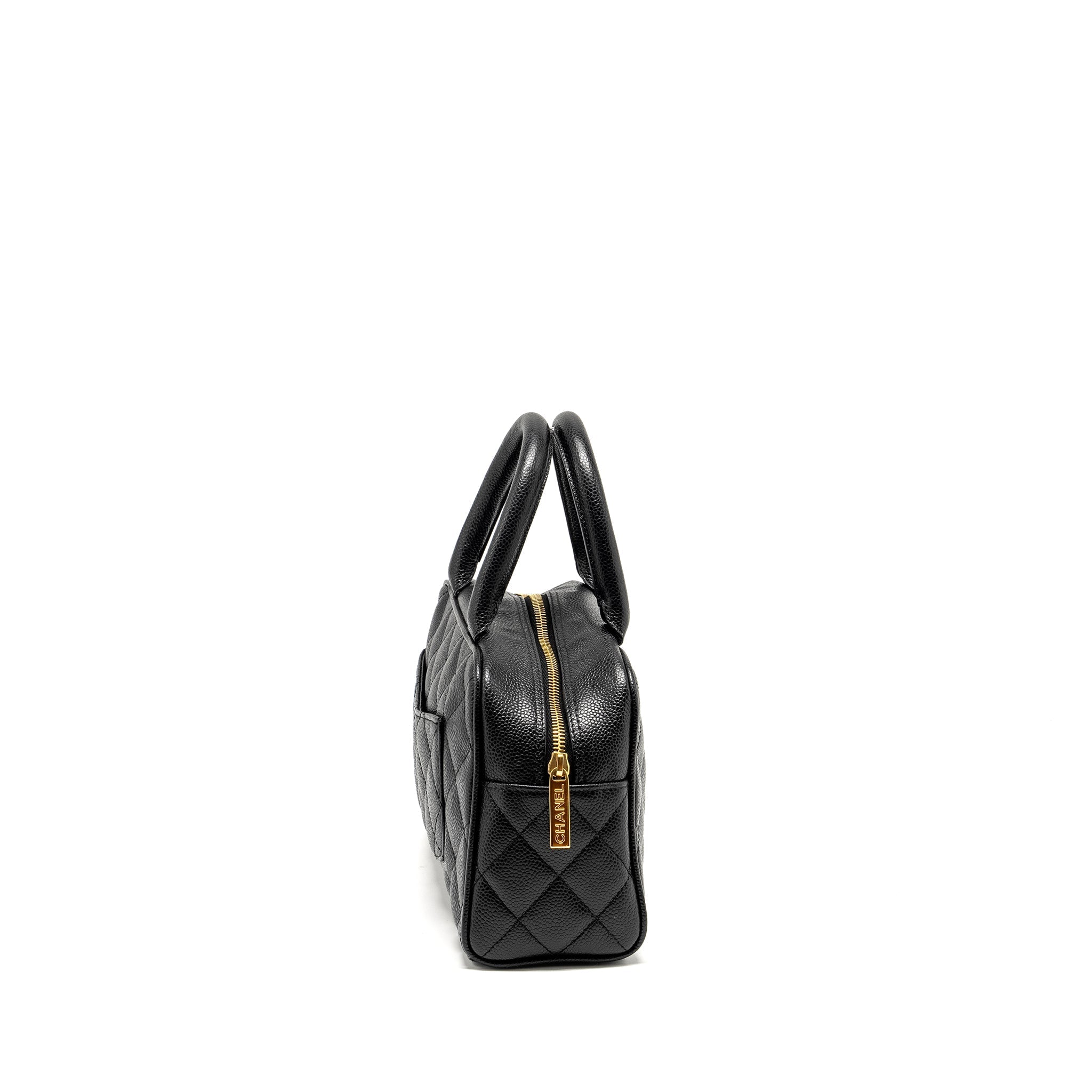 CHANEL VINTAGE QUILTED CC LOGO BOWLING BAG CAVIAR BLACK GHW